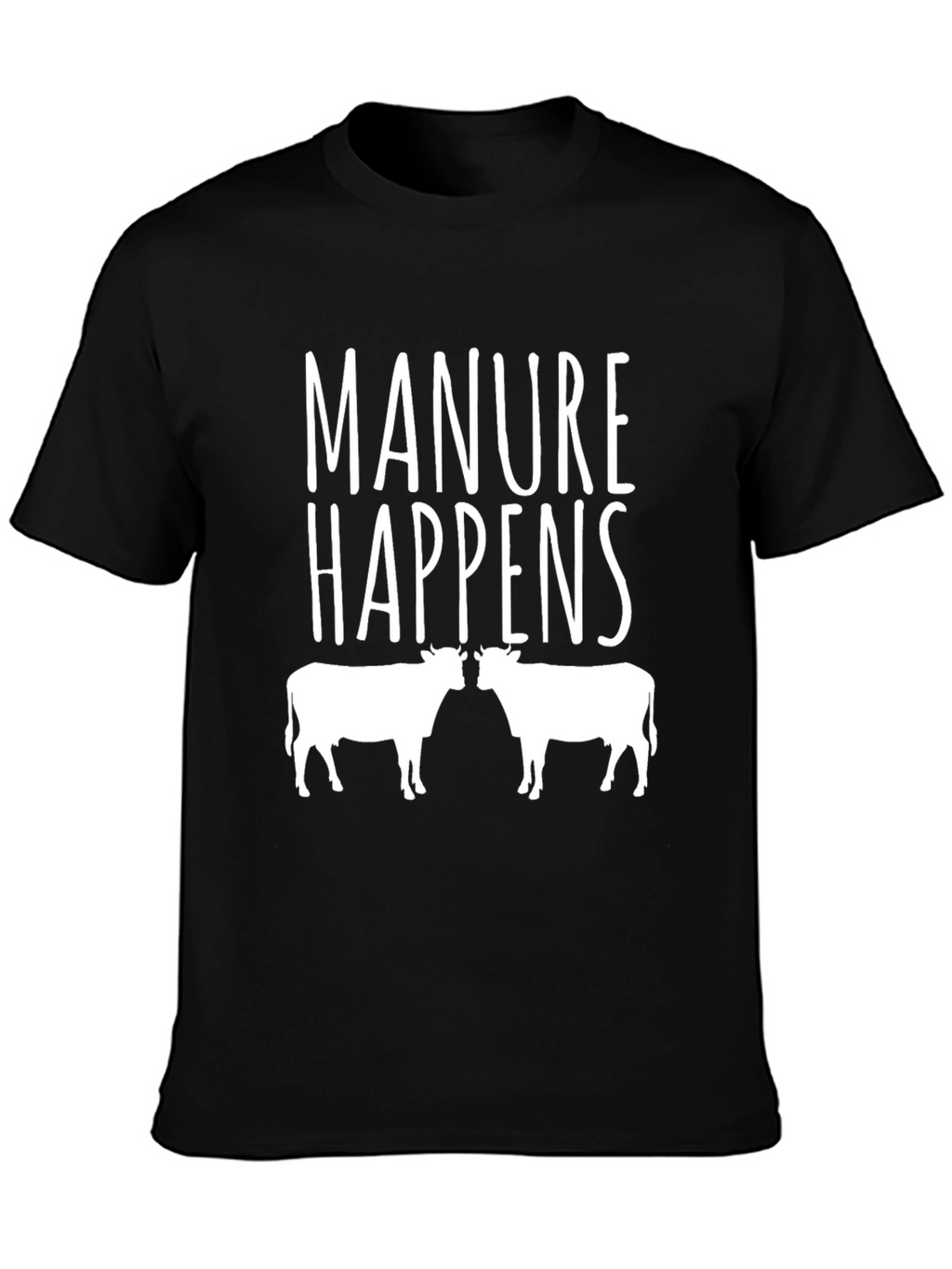 Manure Happens Cow Graphic Black T-Shirt