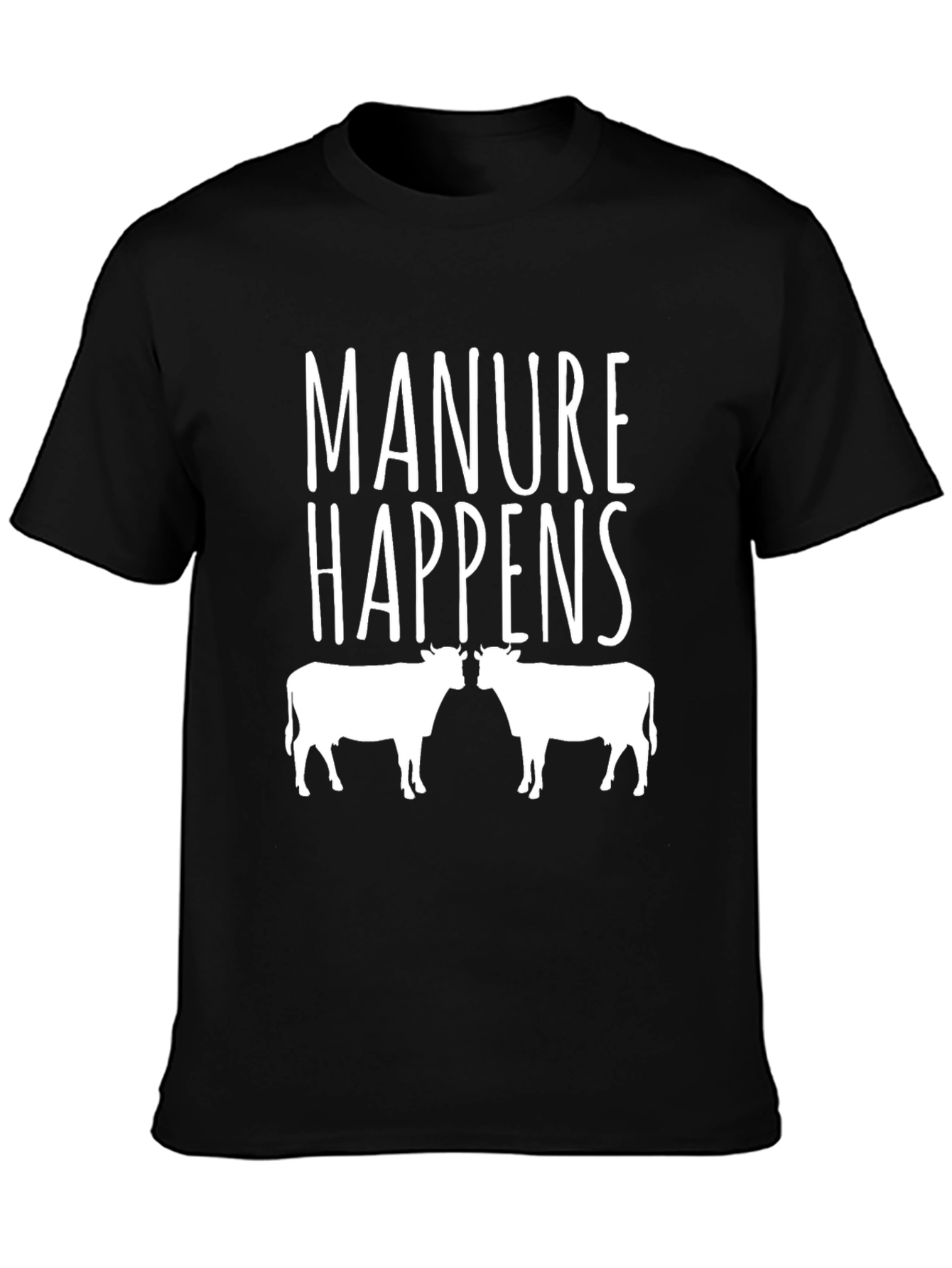 Manure Happens Cow Graphic Black T-Shirt