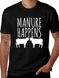 Manure Happens Cow Graphic Black T-Shirt