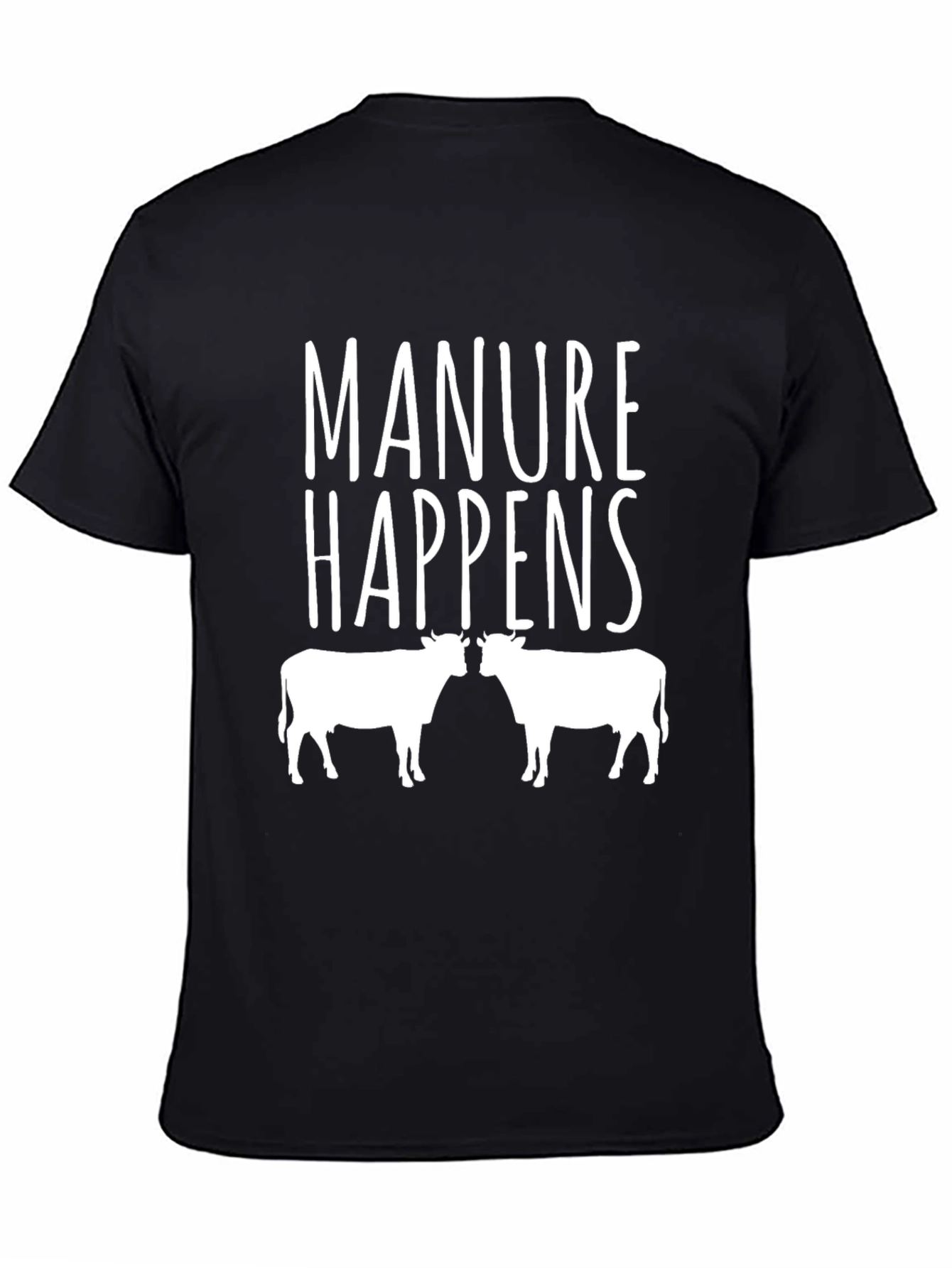 Manure Happens Cow Graphic Black T-Shirt