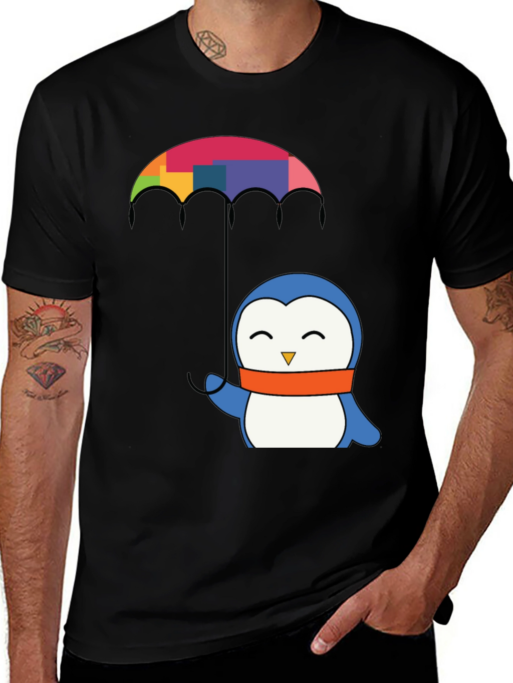Penguin Umbrella Graphic Tee - Black