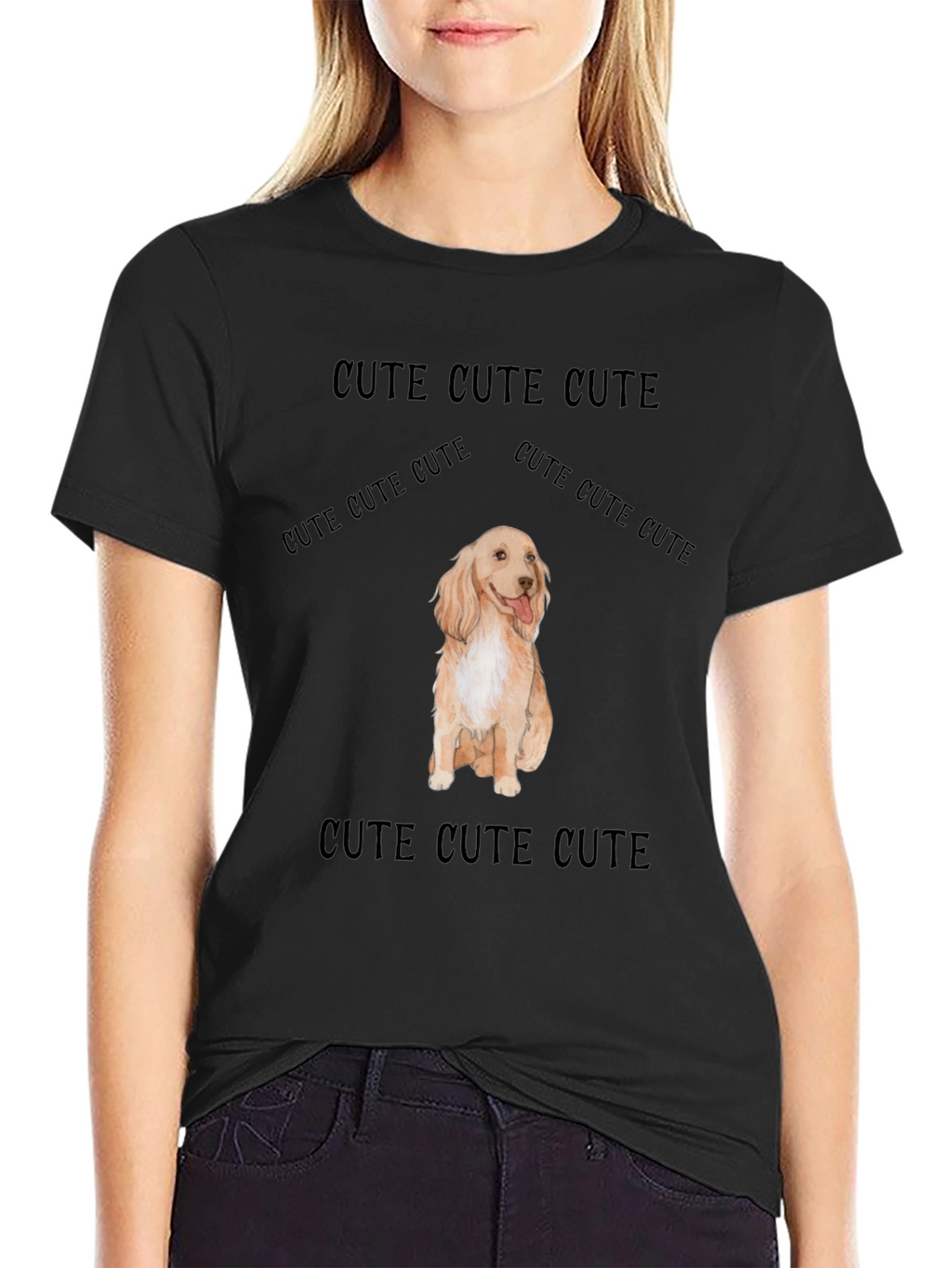 Cute Dog Graphic Tee - Soft Black Cotton T-Shirt