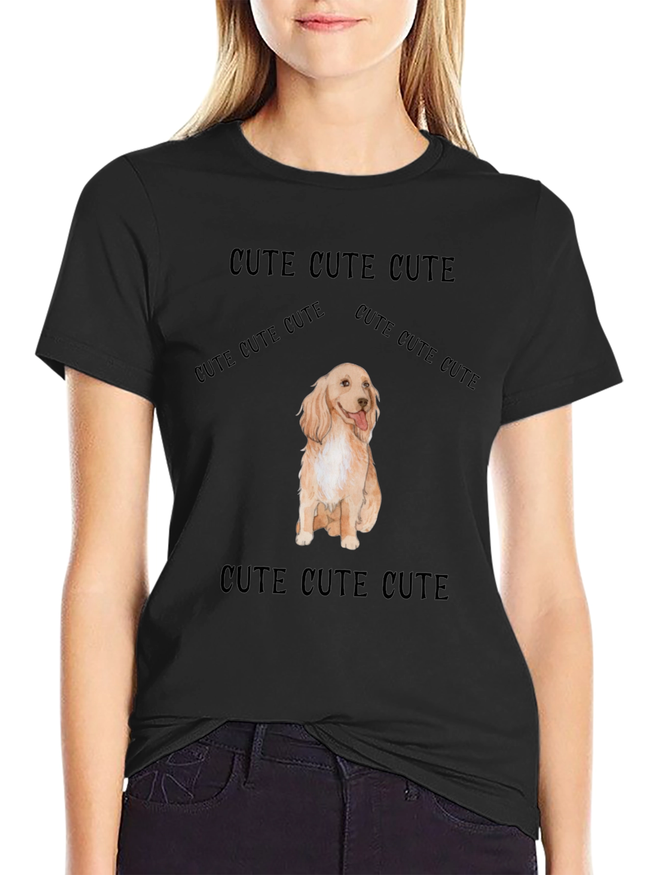 Cute Dog Graphic Tee - Soft Black Cotton T-Shirt