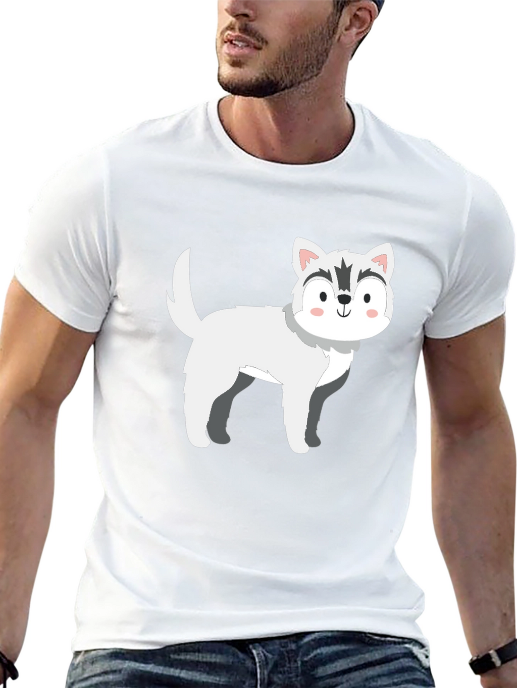 Cute Husky Cartoon T-Shirt – Minimalist Dog Lover Graphic Tee