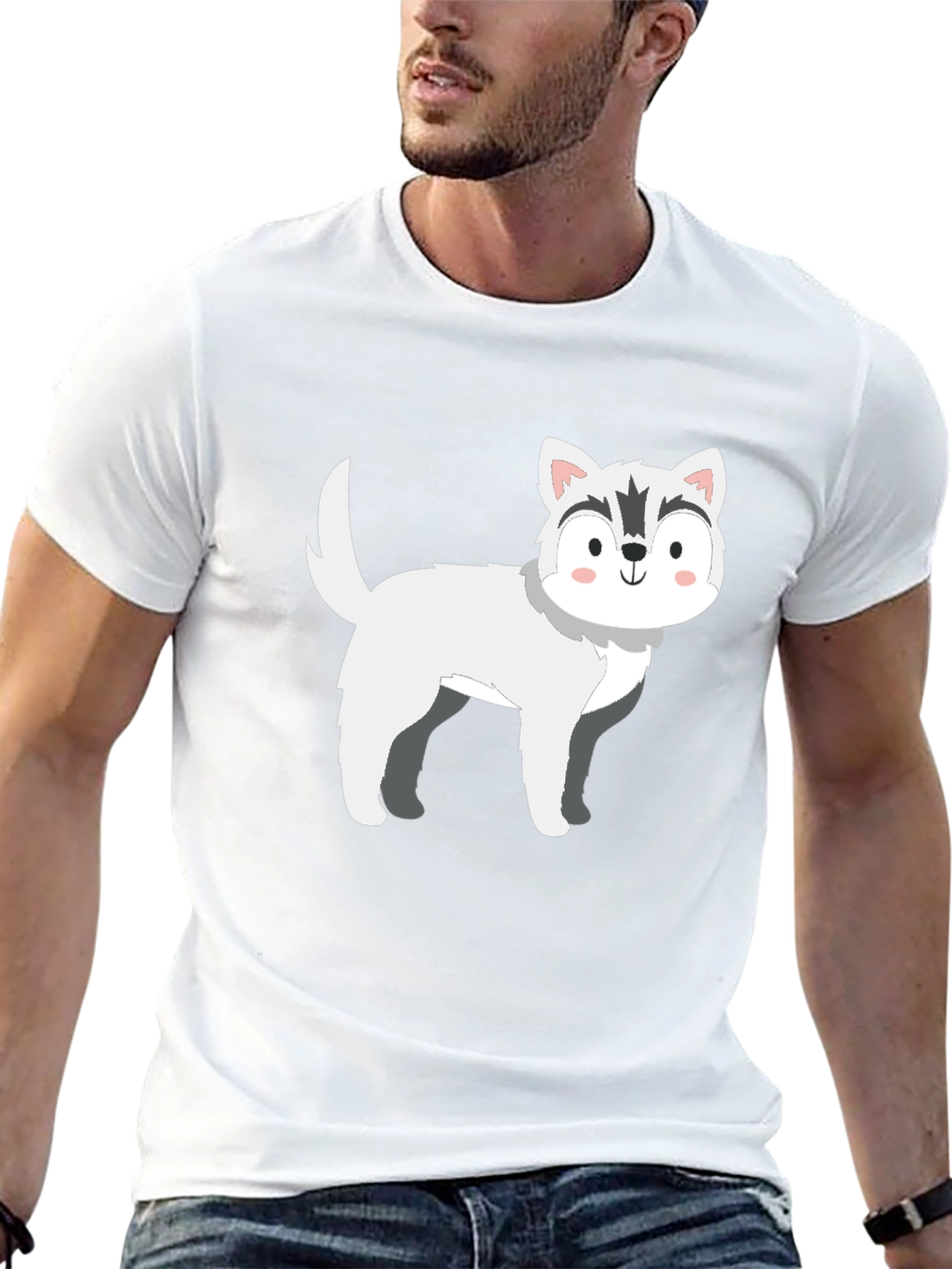 Cute Husky Cartoon T-Shirt – Minimalist Dog Lover Graphic Tee