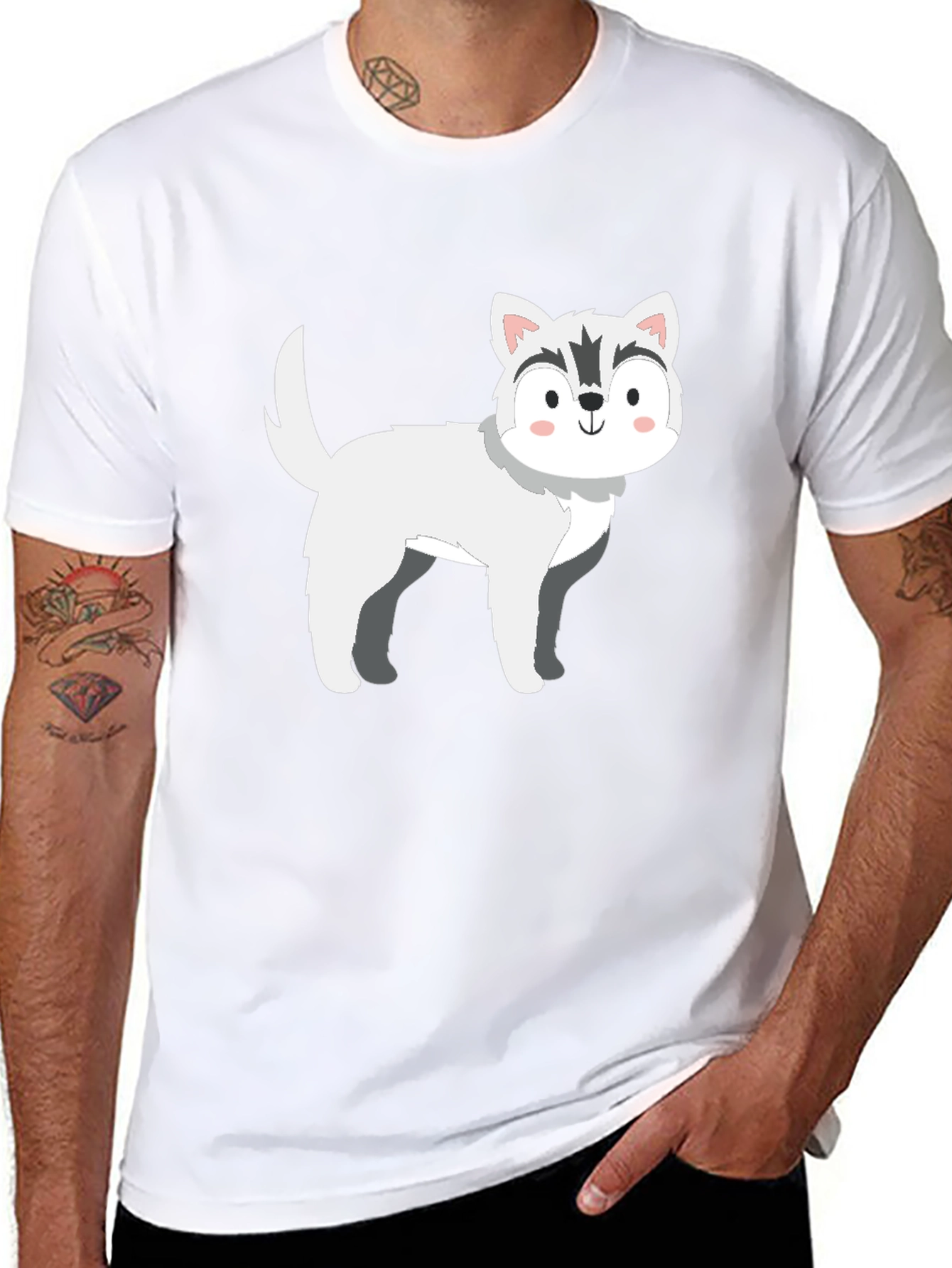 Cute Husky Cartoon T-Shirt – Minimalist Dog Lover Graphic Tee