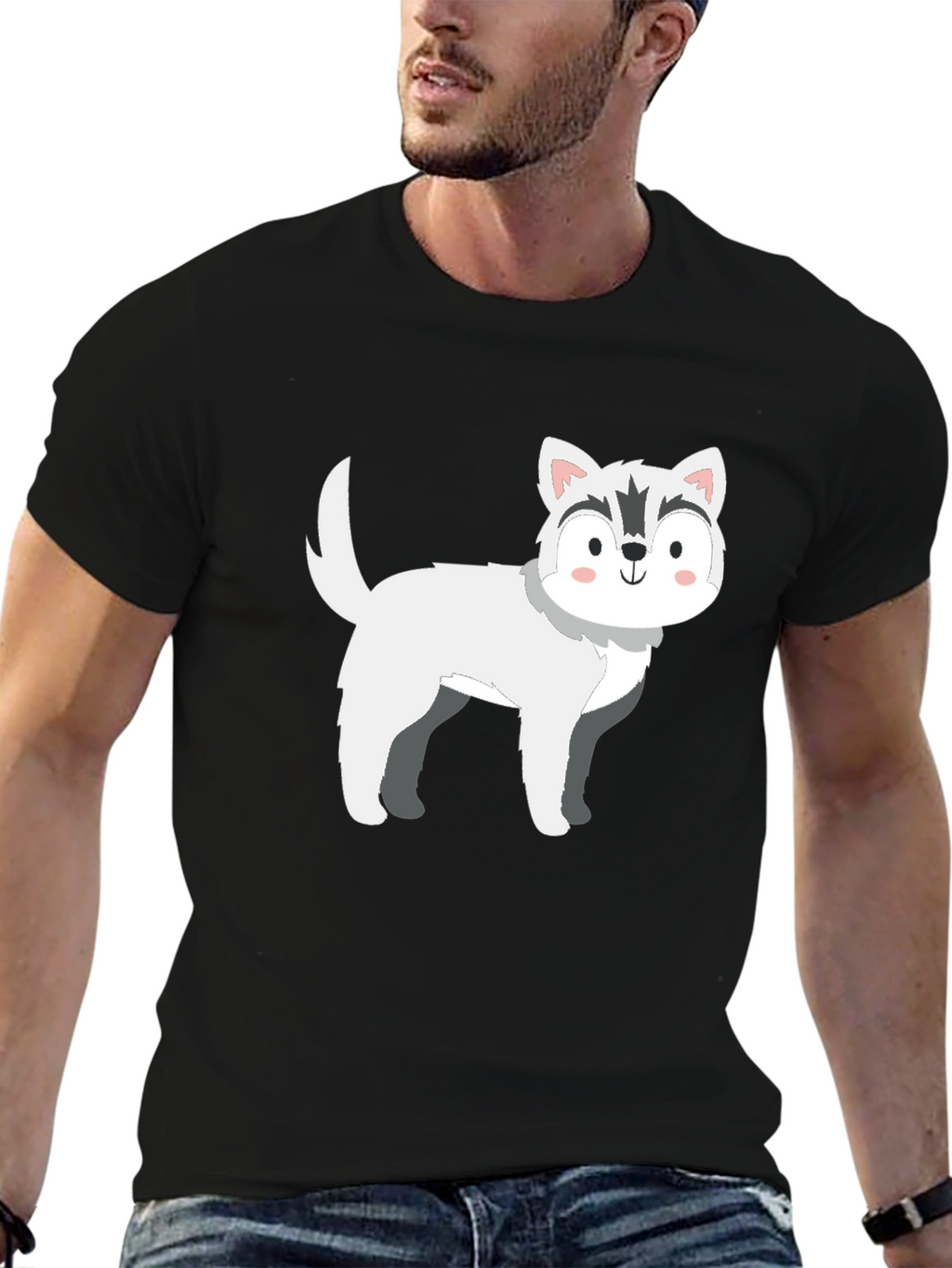 Cute Husky Cartoon T-Shirt – Minimalist Dog Lover Graphic Tee