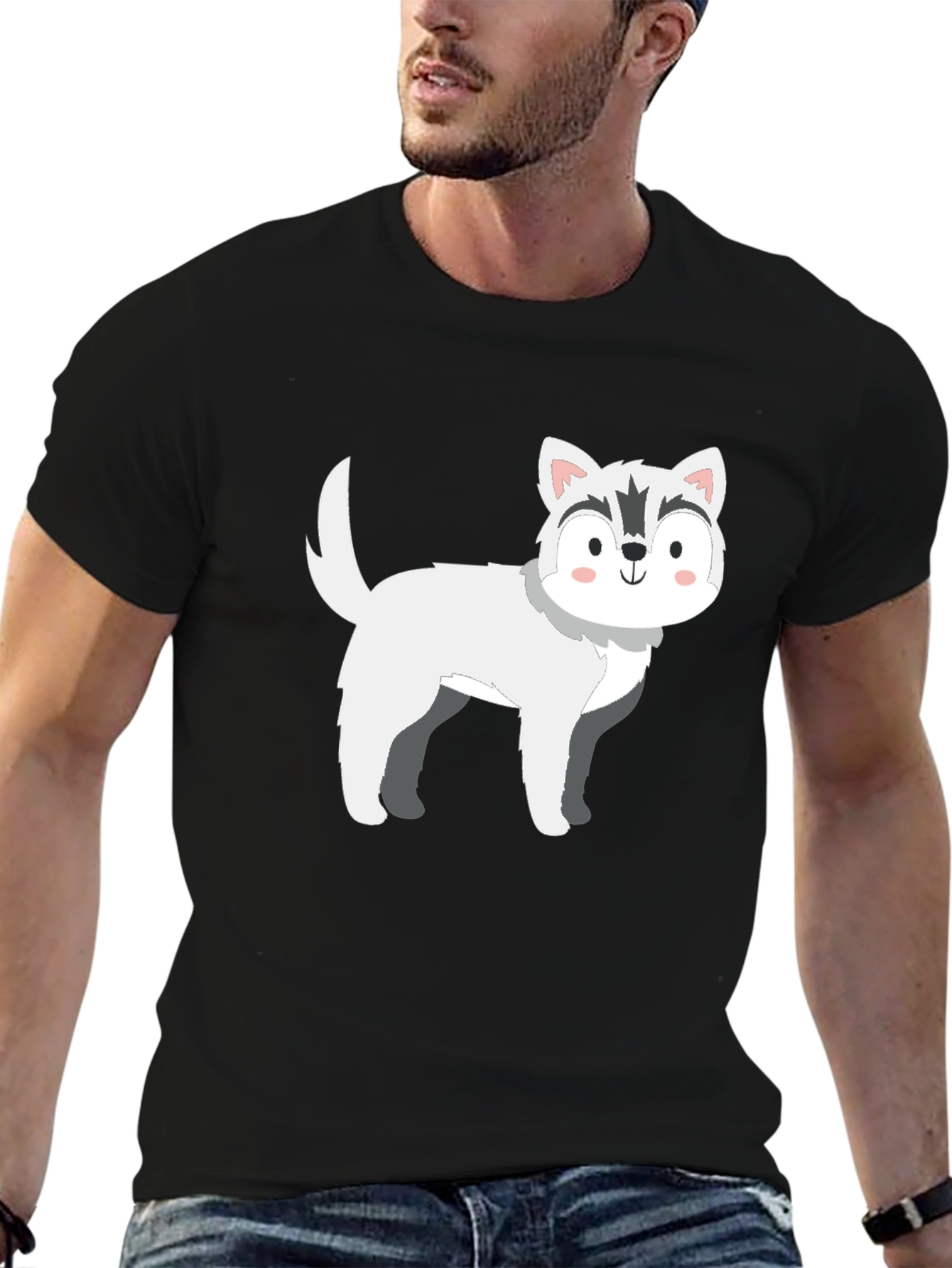 Cute Husky Cartoon T-Shirt – Minimalist Dog Lover Graphic Tee