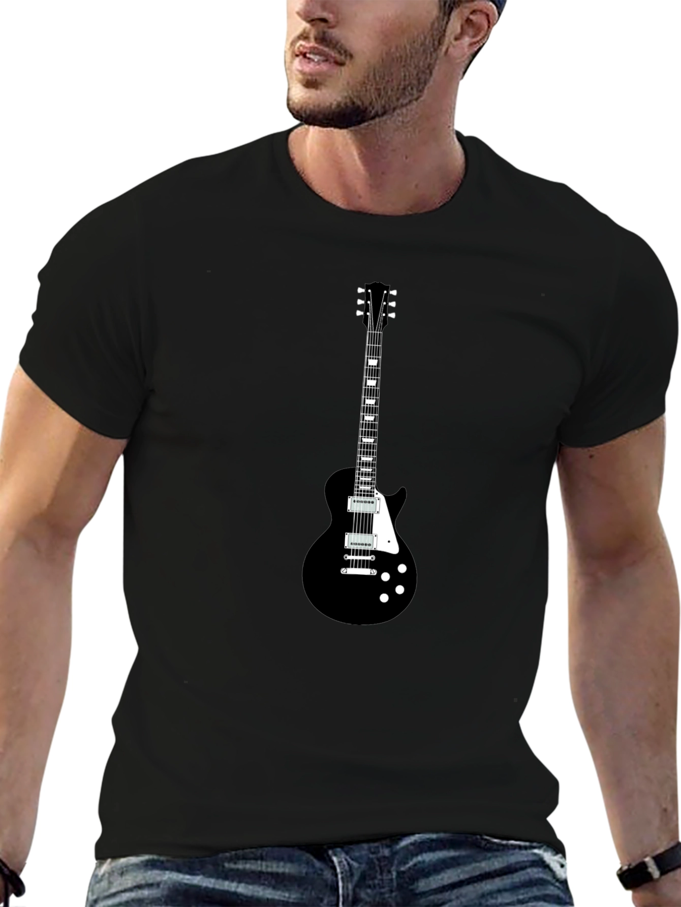 Black Guitar Graphic T-Shirt - Rocker Style