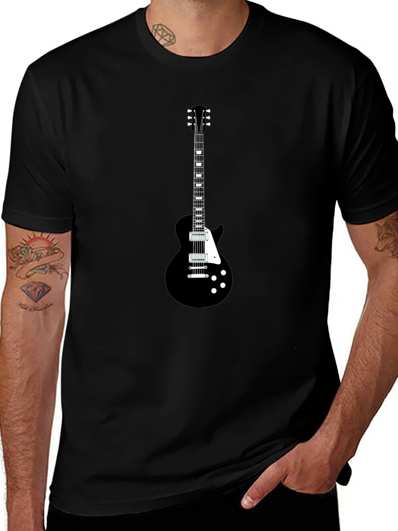 Black Guitar Graphic T-Shirt - Rocker Style