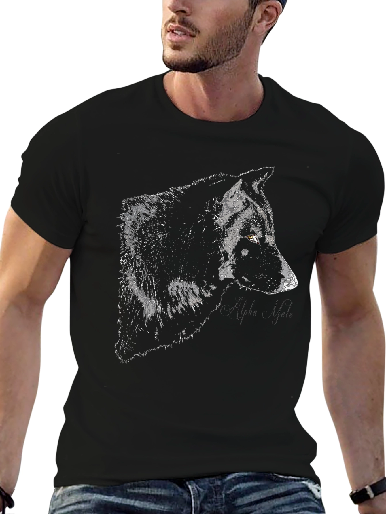Wolf Alpha Male Black T-Shirt