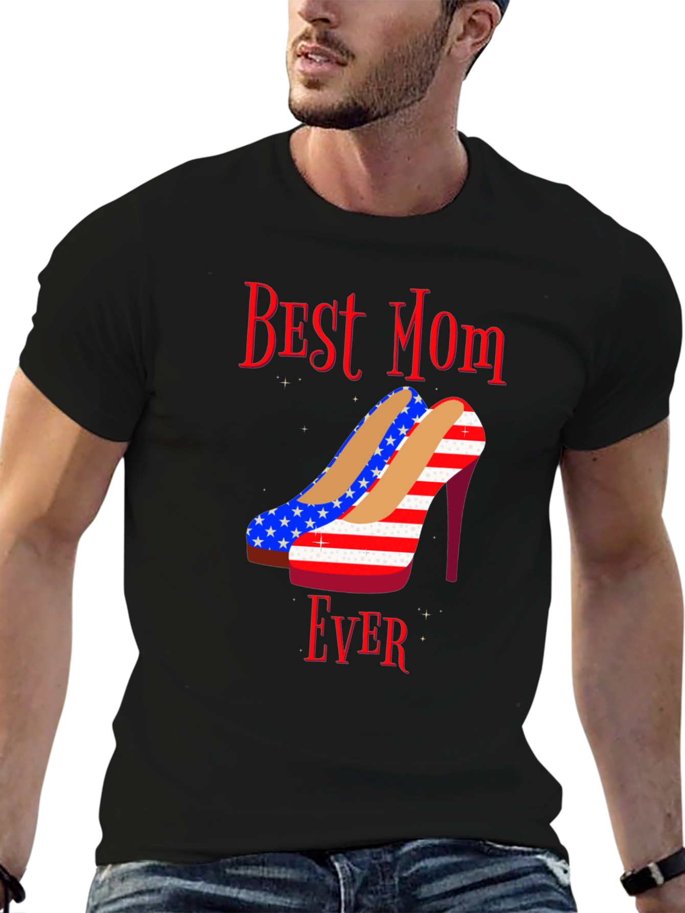 Best Mom Ever Patriotic Heels Graphic T-Shirt
