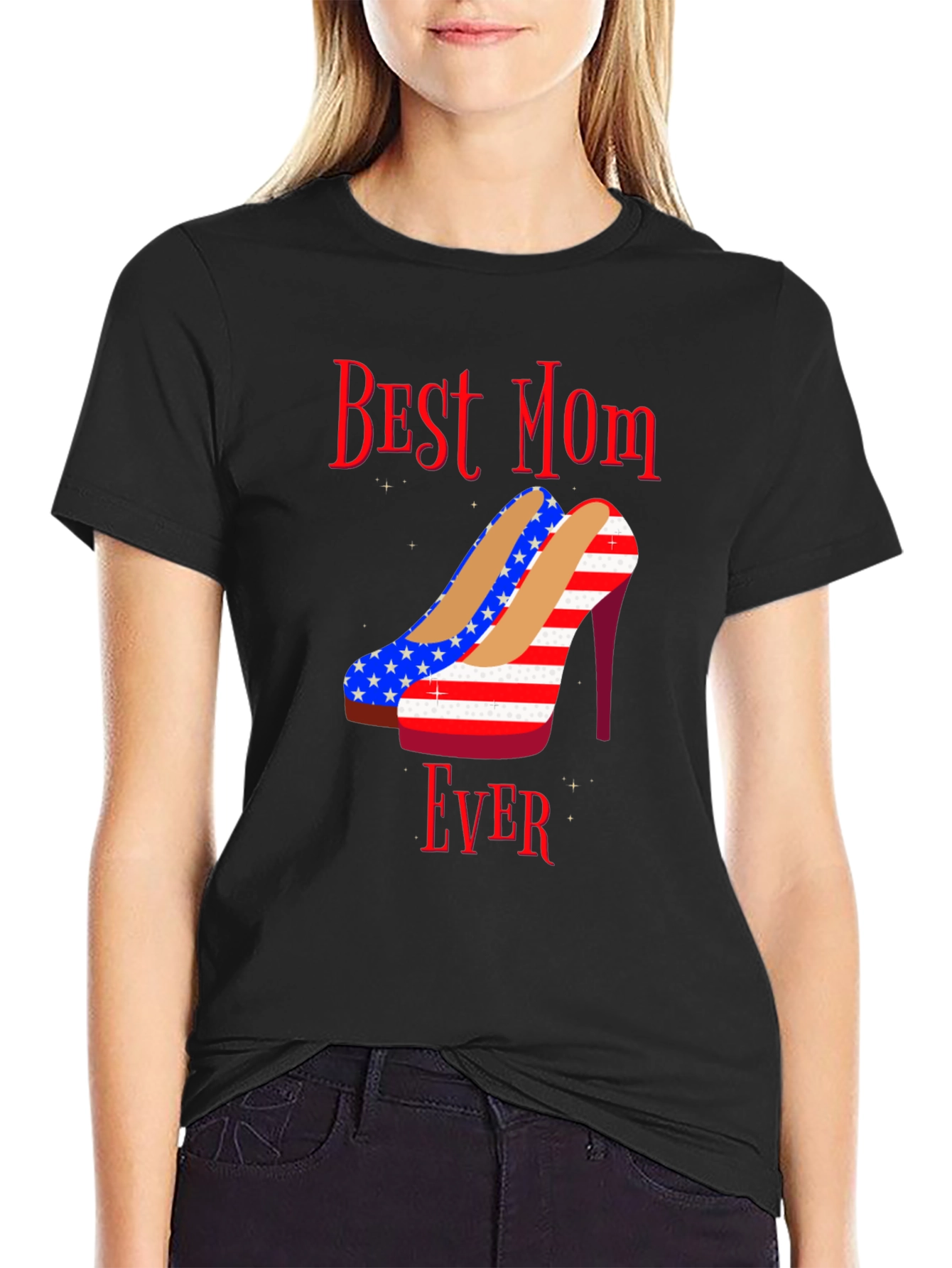 Best Mom Ever Patriotic Heels Graphic T-Shirt