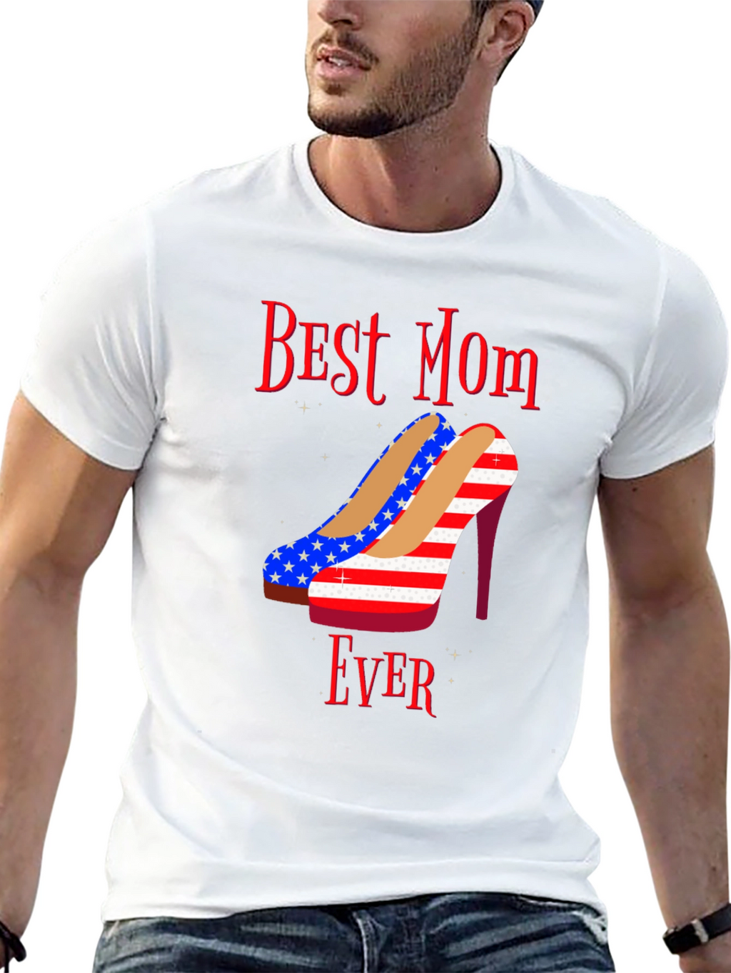 Best Mom Ever Patriotic Heels Graphic T-Shirt