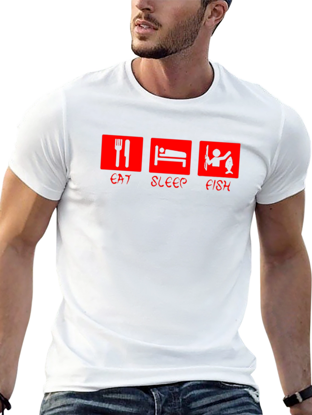 Eat Sleep Fish Graphic Tee - Black Cotton T-Shirt