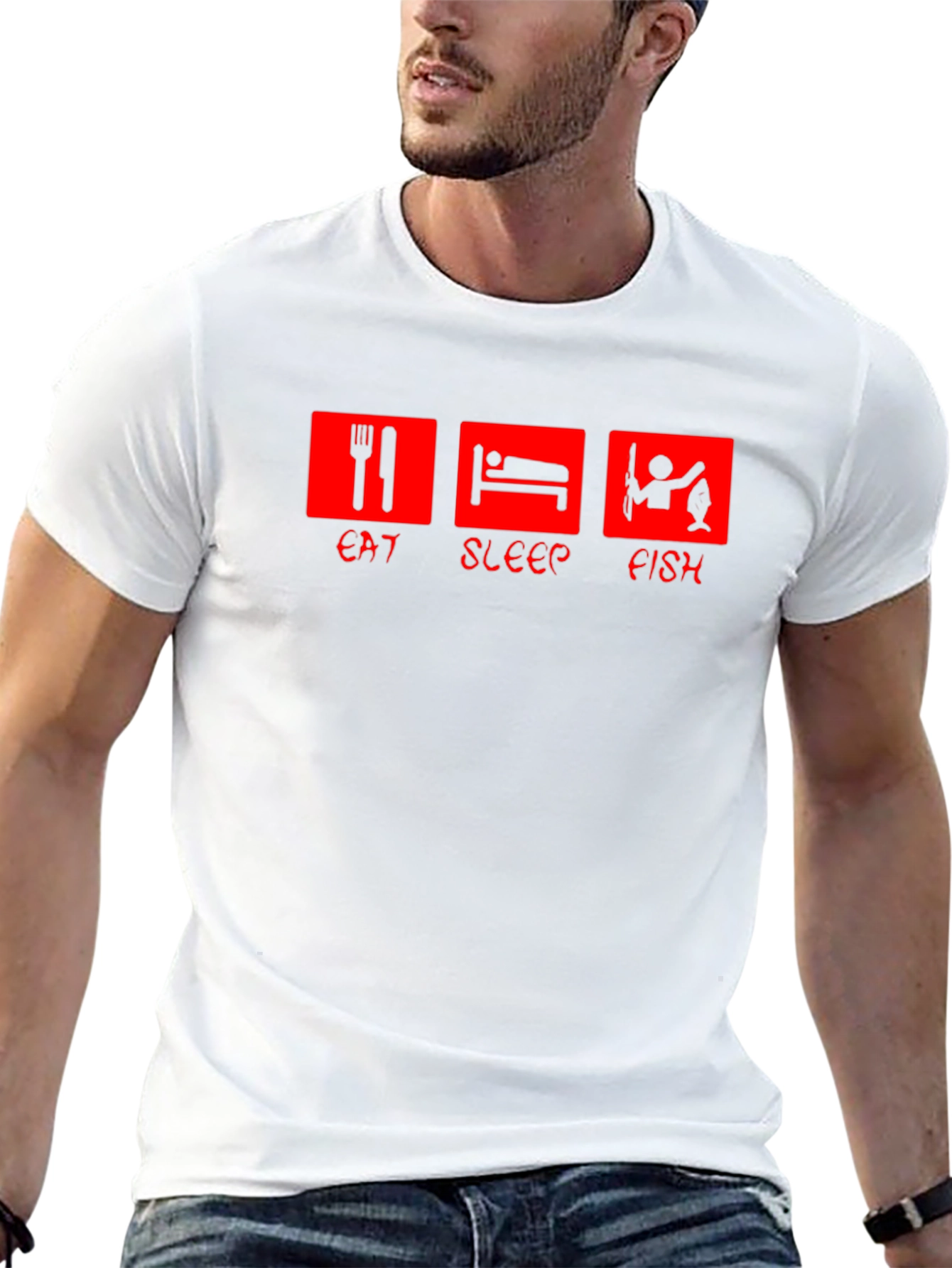 Eat Sleep Fish Graphic Tee - Black Cotton T-Shirt