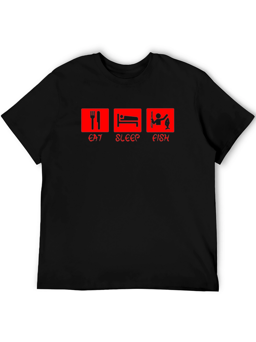Eat Sleep Fish Graphic Tee - Black Cotton T-Shirt