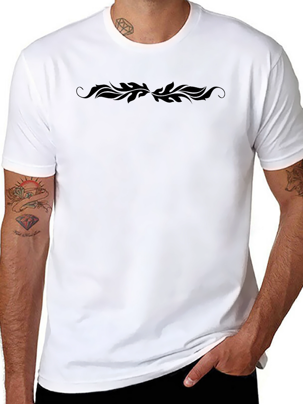 Elegant Black T-Shirt with Swirl Design