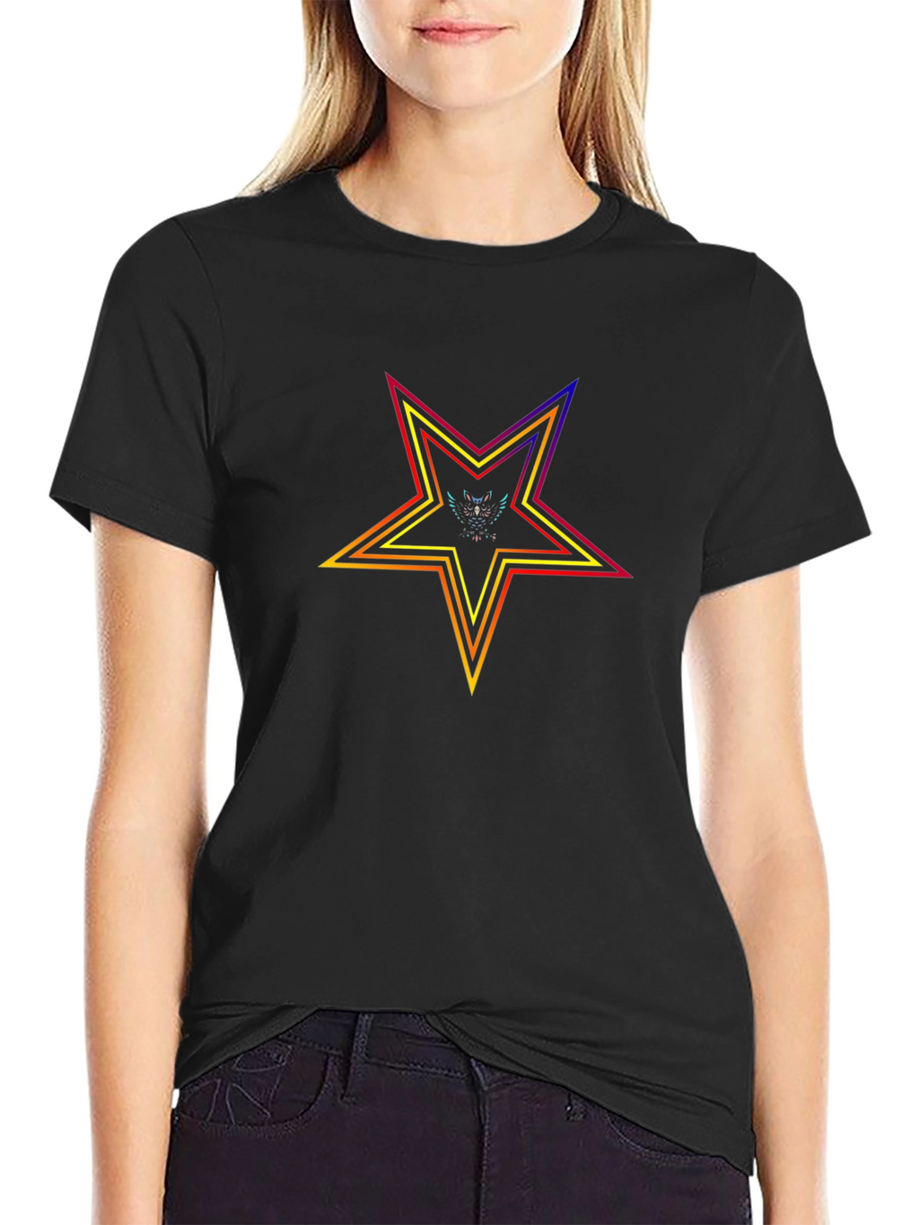 Rainbow Star Graphic Black T-Shirt