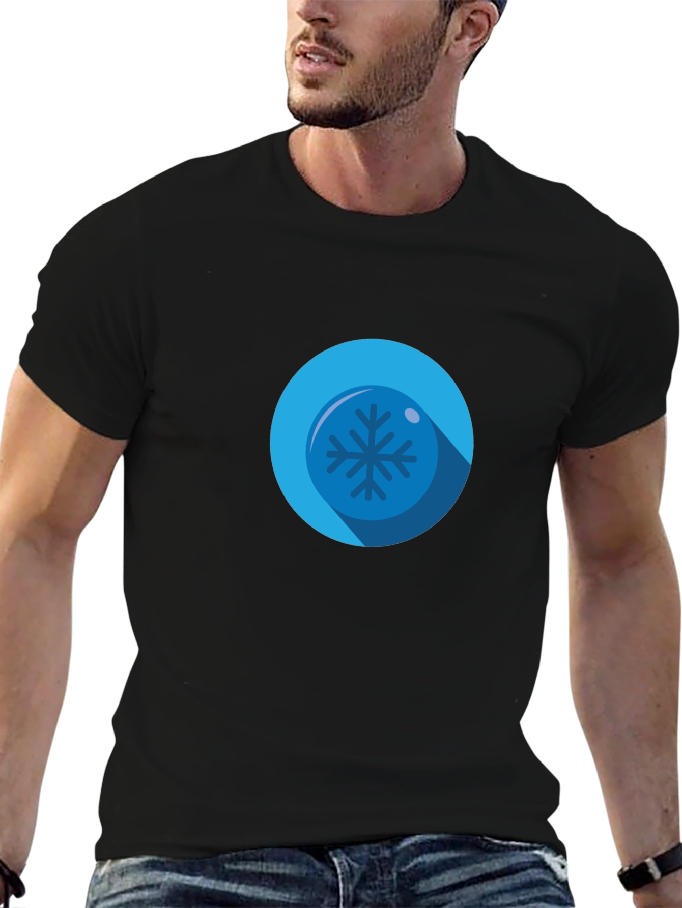 Cool Blue Snowflake Graphic Black T-Shirt