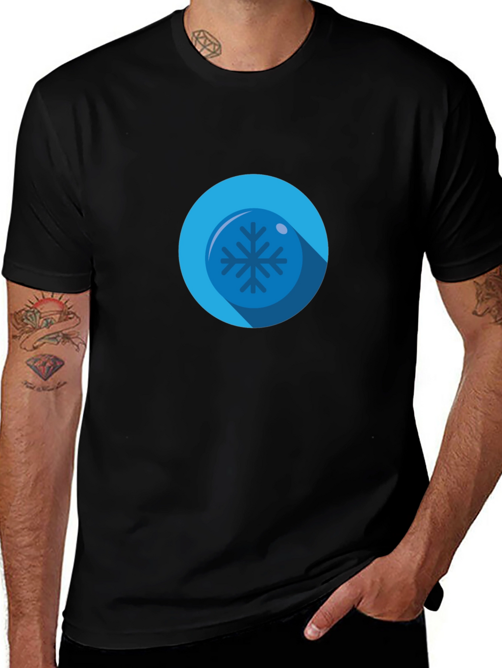 Cool Blue Snowflake Graphic Black T-Shirt