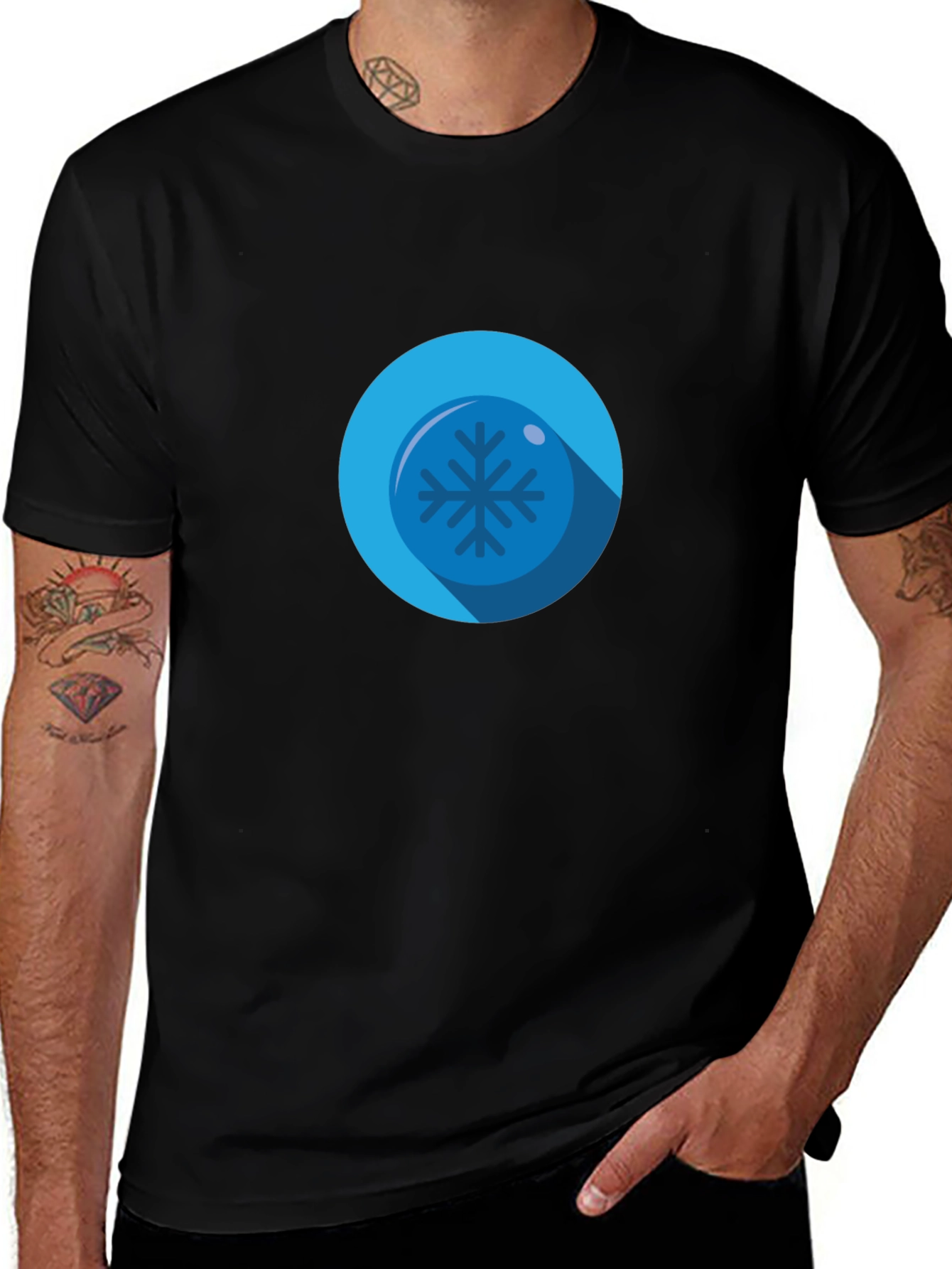 Cool Blue Snowflake Graphic Black T-Shirt