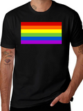 Pride Rainbow Flag Graphic Tee - Black Cotton T-Shirt