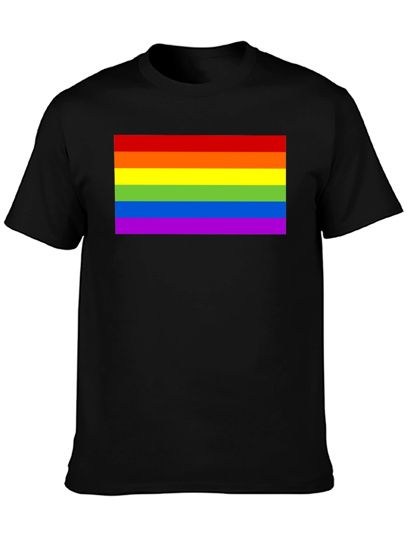 Pride Rainbow Flag Graphic Tee - Black Cotton T-Shirt