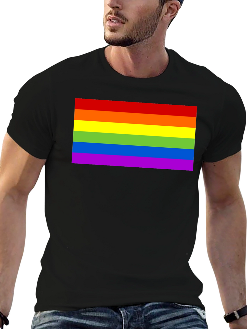 Pride Rainbow Flag Graphic Tee - Black Cotton T-Shirt