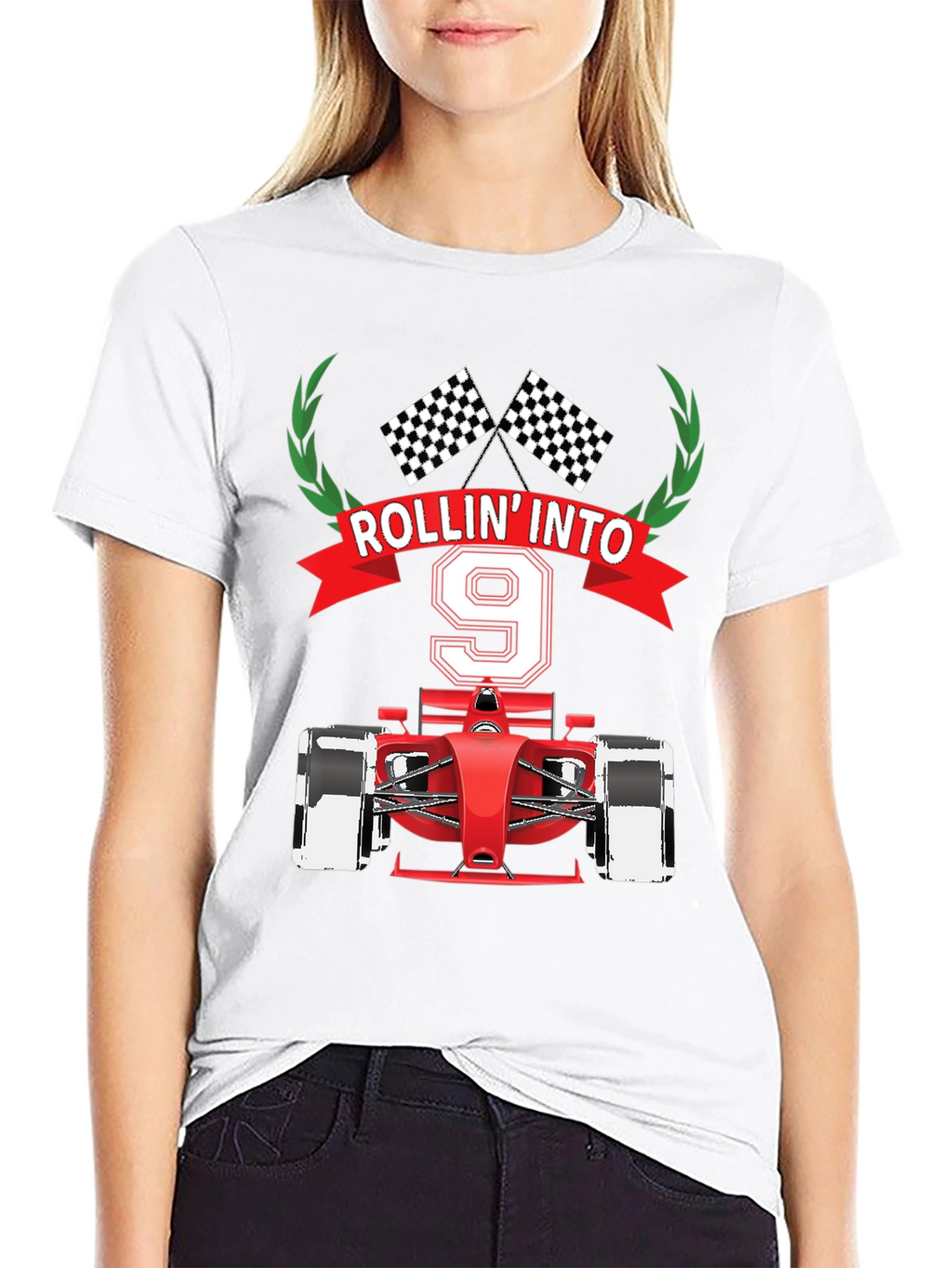 Rollin Into 9 T-Shirt Race Car Birthday Tee