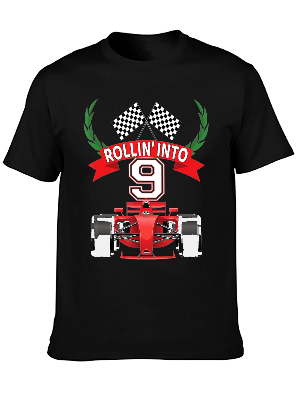 Rollin Into 9 T-Shirt Race Car Birthday Tee