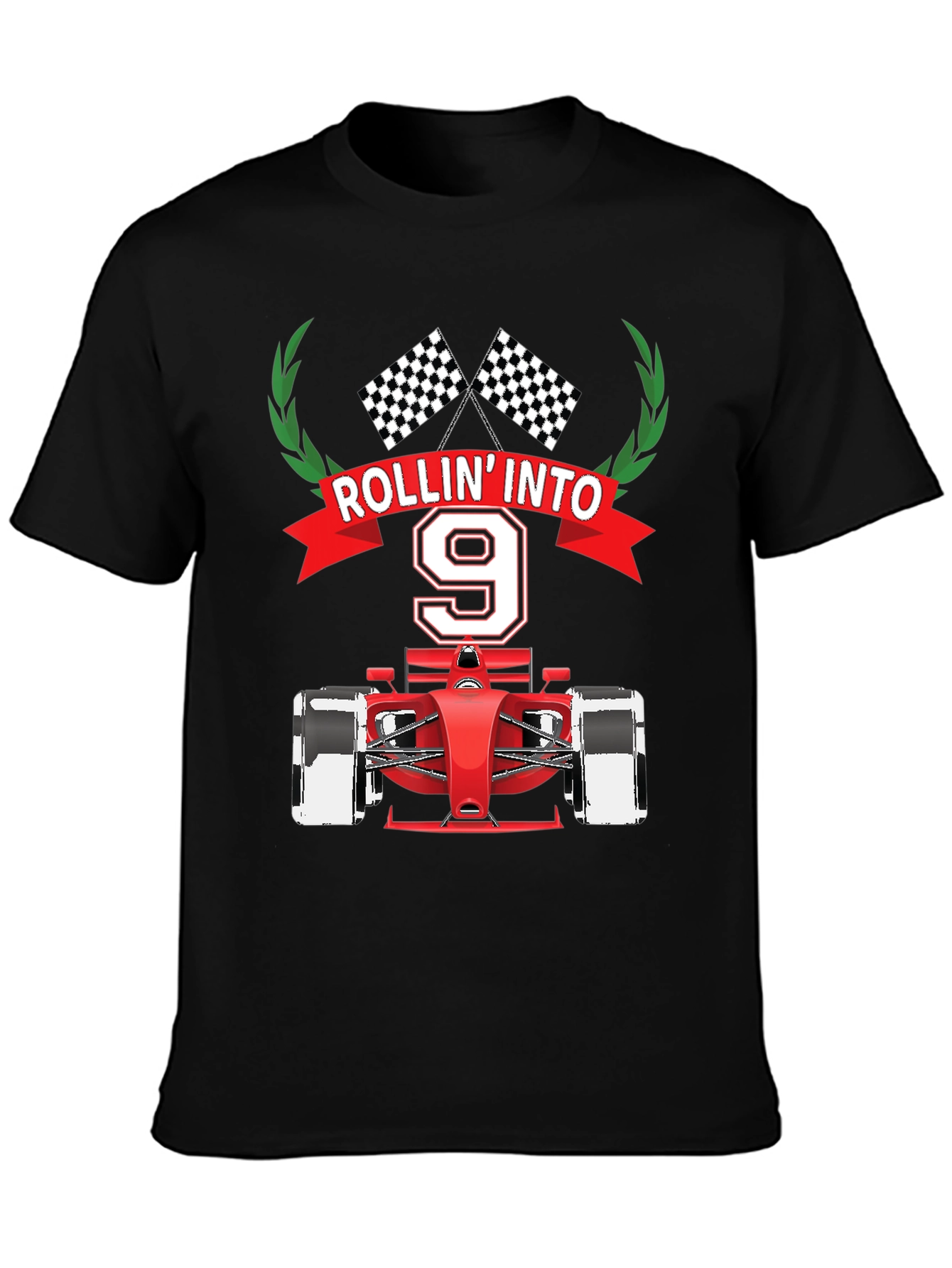 Rollin Into 9 T-Shirt Race Car Birthday Tee