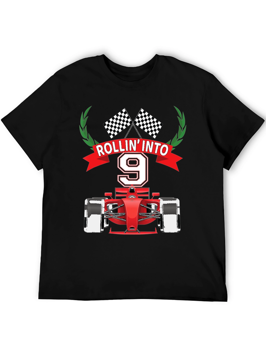 Rollin Into 9 T-Shirt Race Car Birthday Tee
