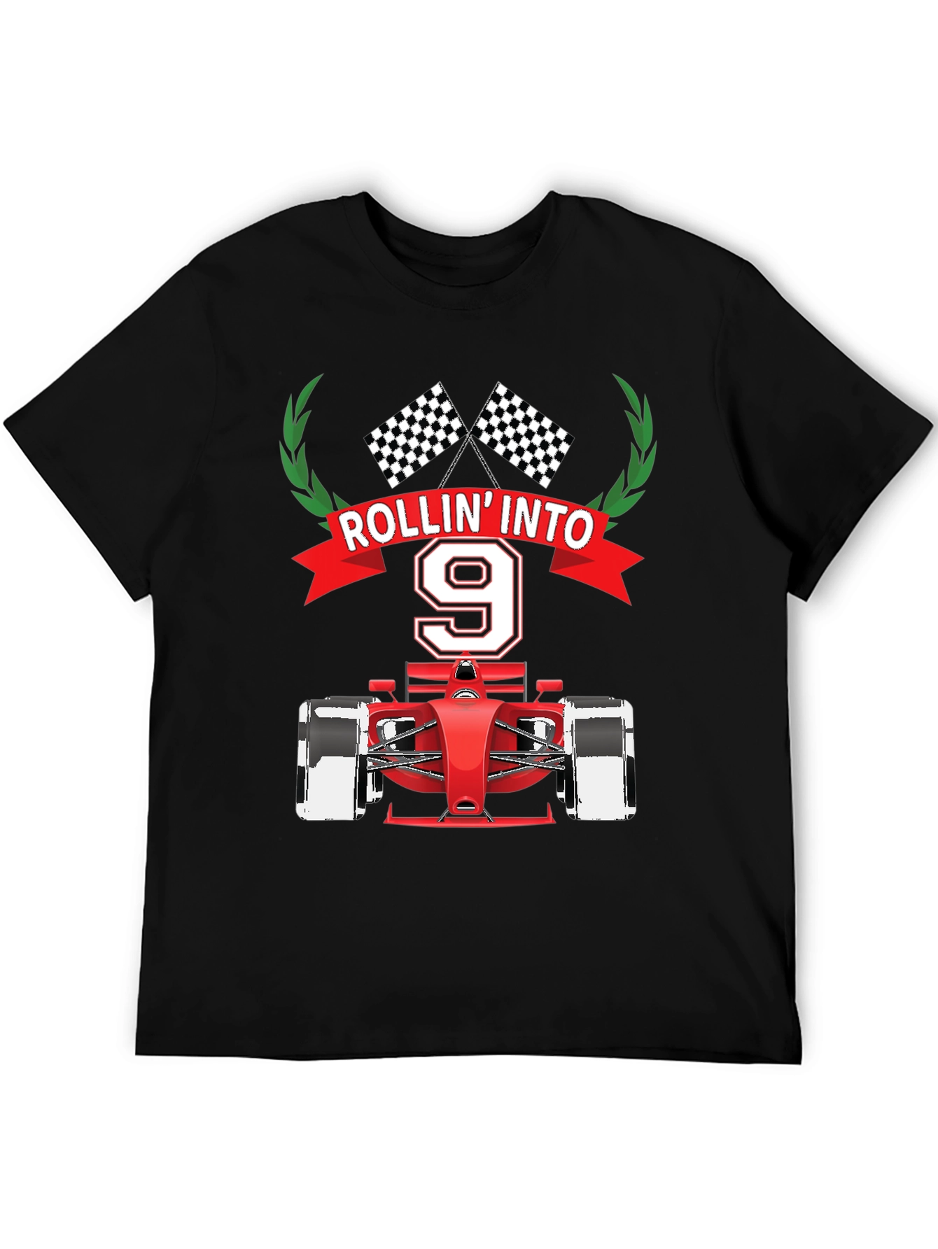 Rollin Into 9 T-Shirt Race Car Birthday Tee