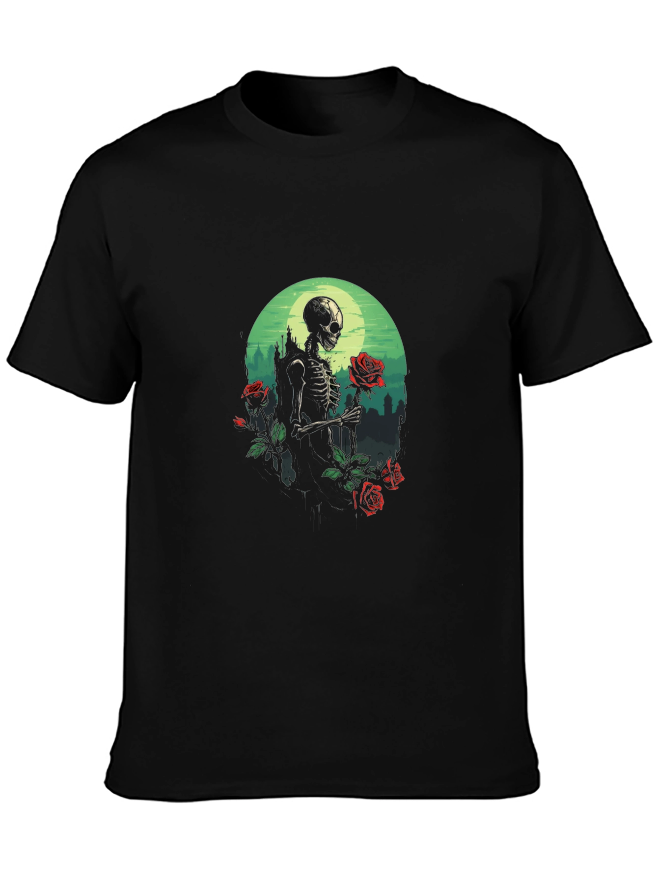Skeleton & Roses Graphic Tee - Gothic Style