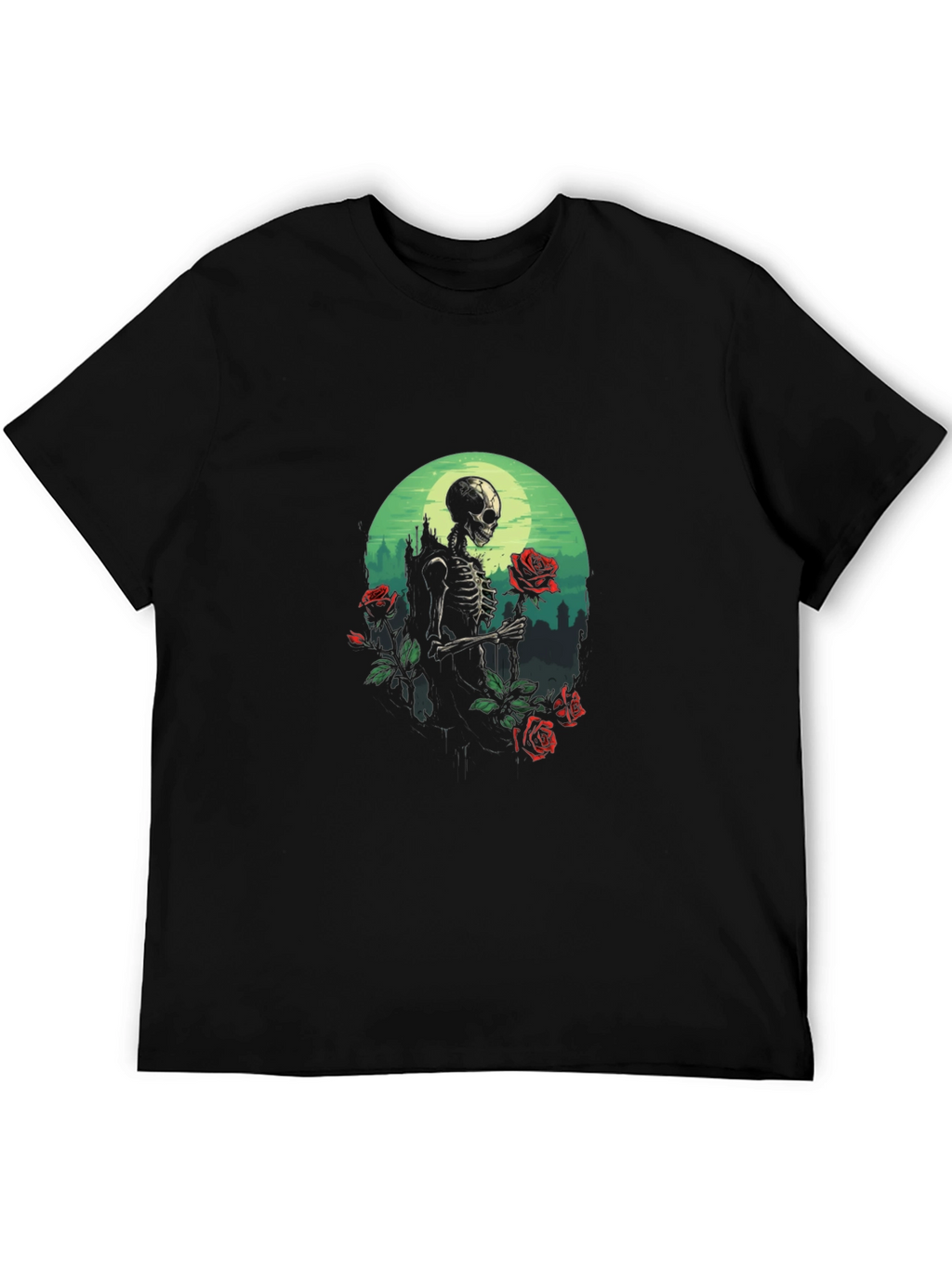 Skeleton & Roses Graphic Tee - Gothic Style