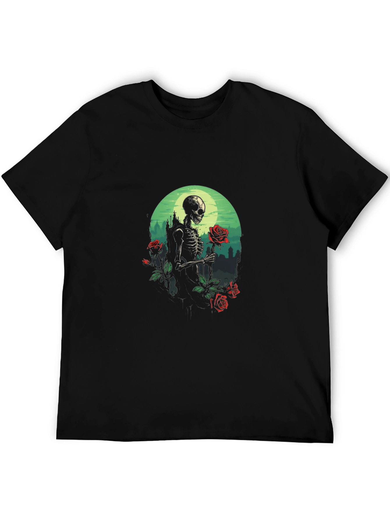 Skeleton & Roses Graphic Tee - Gothic Style