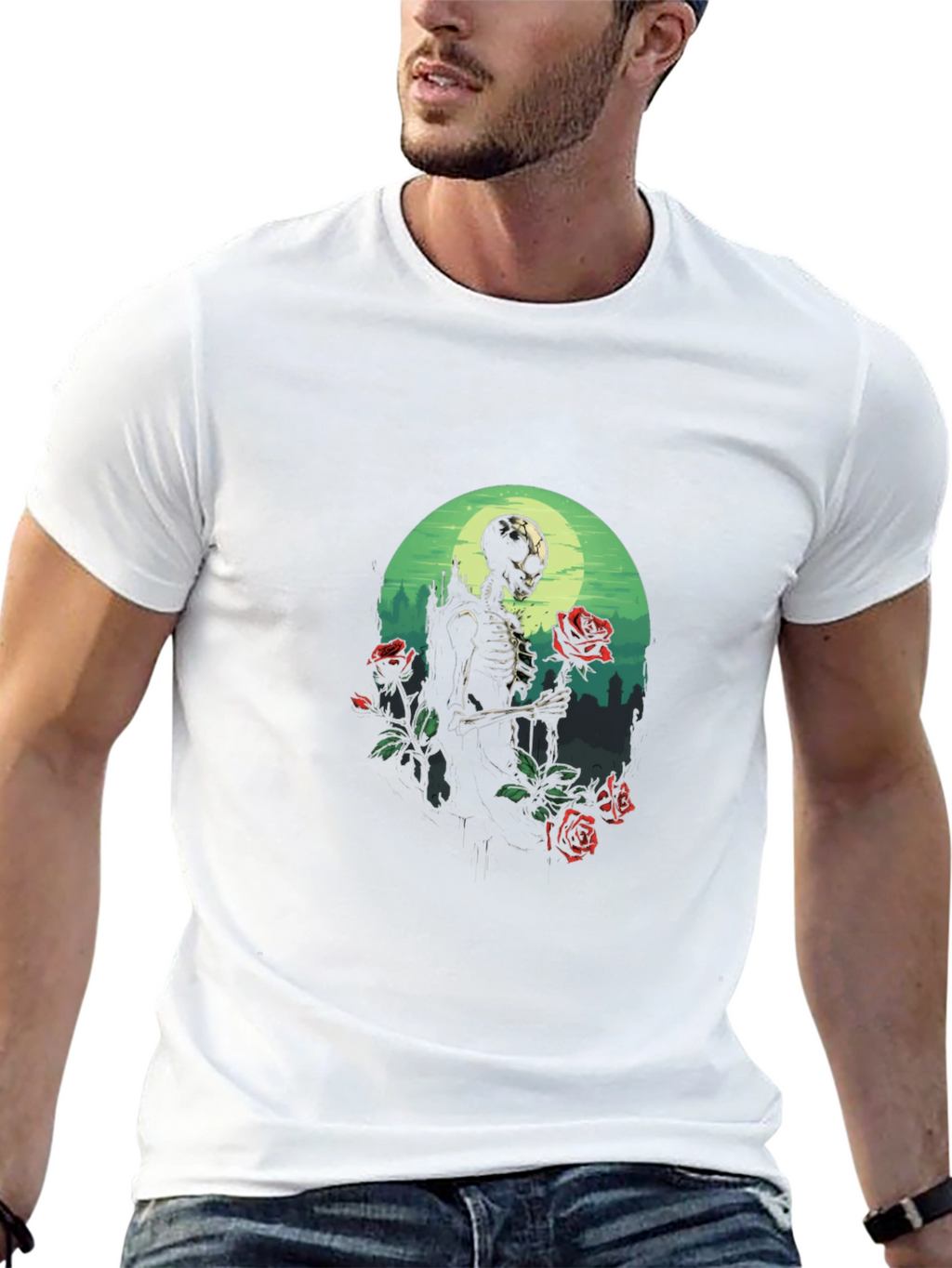 Skeleton & Roses Graphic Tee - Gothic Style