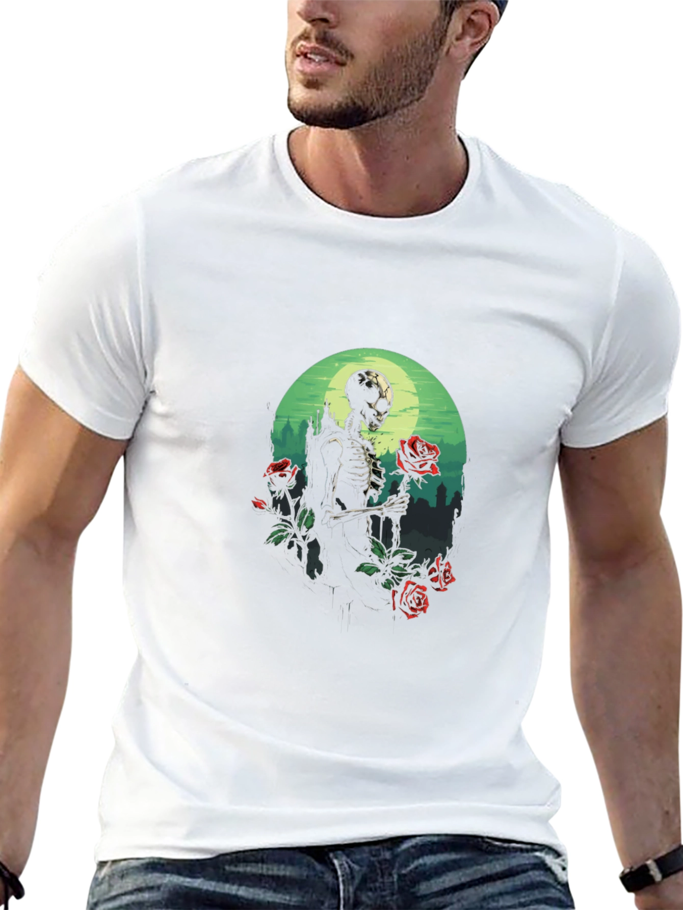 Skeleton & Roses Graphic Tee - Gothic Style