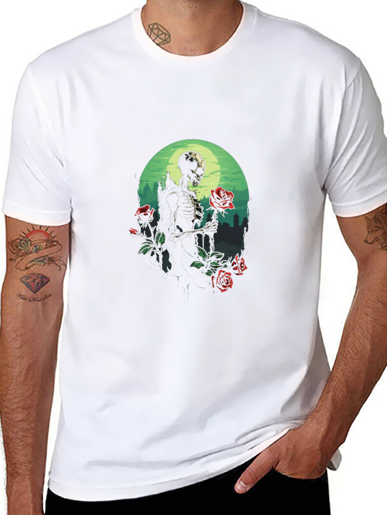 Skeleton & Roses Graphic Tee - Gothic Style