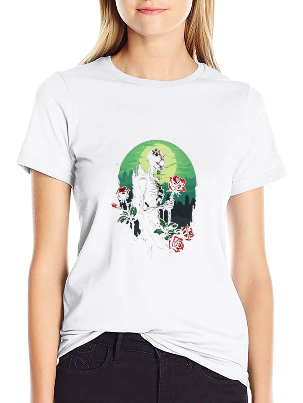 Skeleton & Roses Graphic Tee - Gothic Style