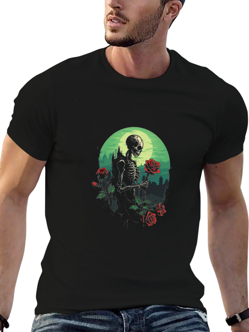 Skeleton & Roses Graphic Tee - Gothic Style