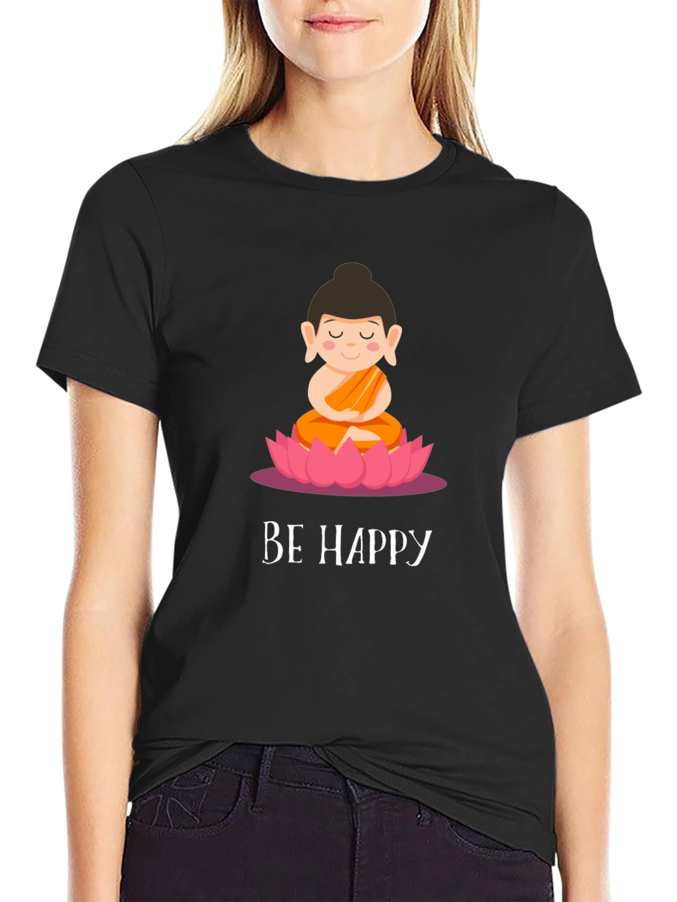 Be Happy Buddha Graphic Tee - Soft Cotton Blend