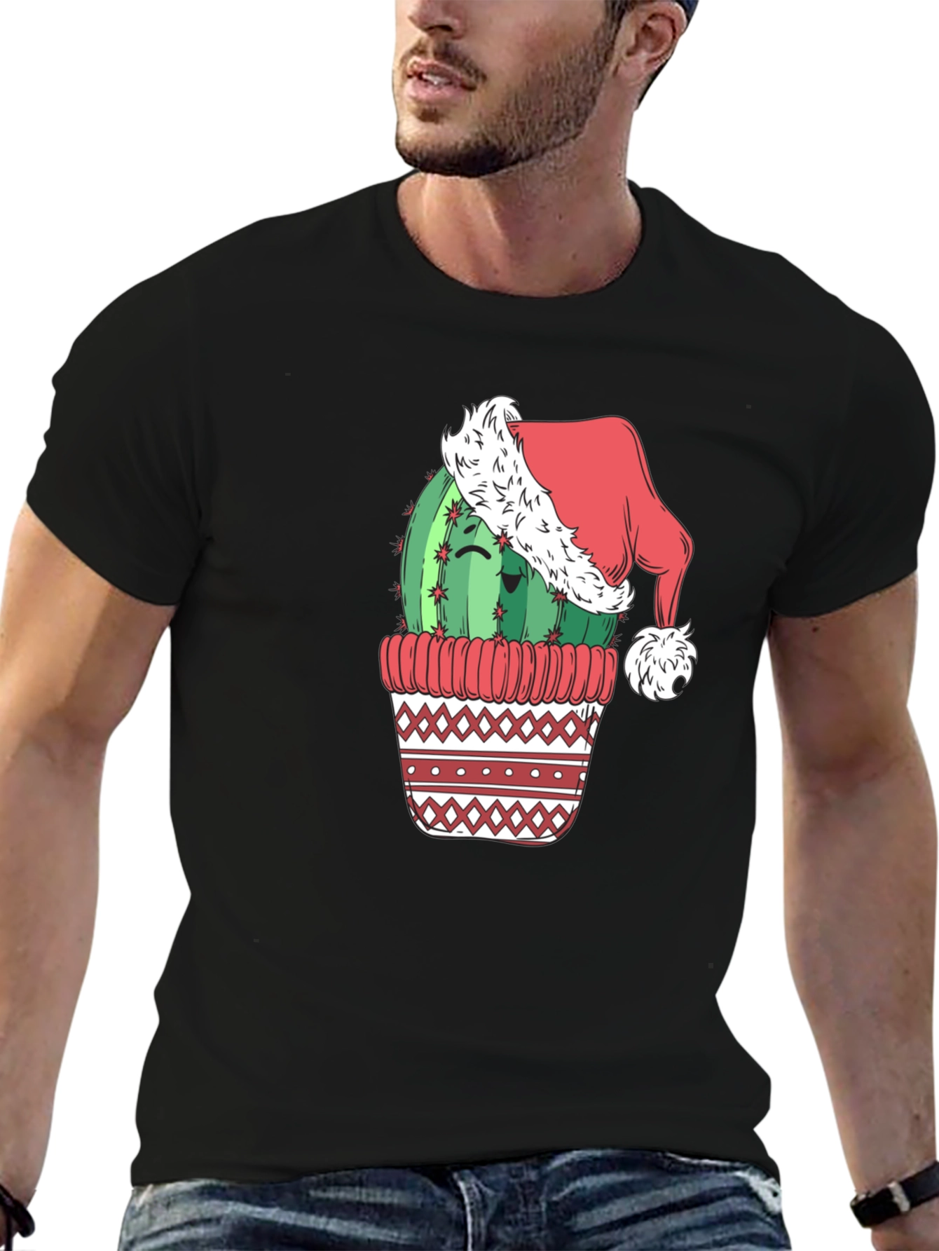 Festive Cactus Graphic Tee - Holiday Cheer!