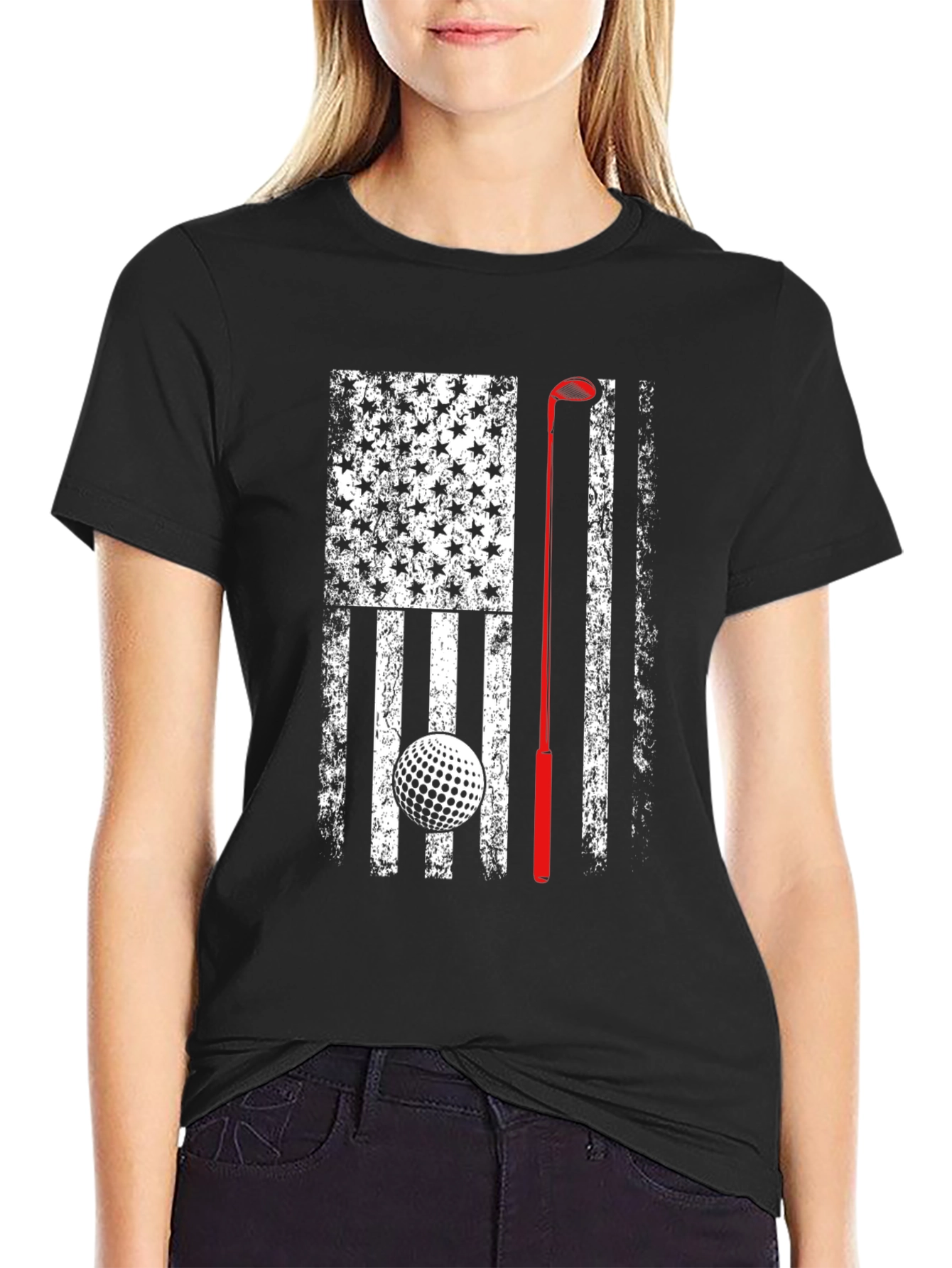 Golf American Flag Patriotic Graphic T-Shirt