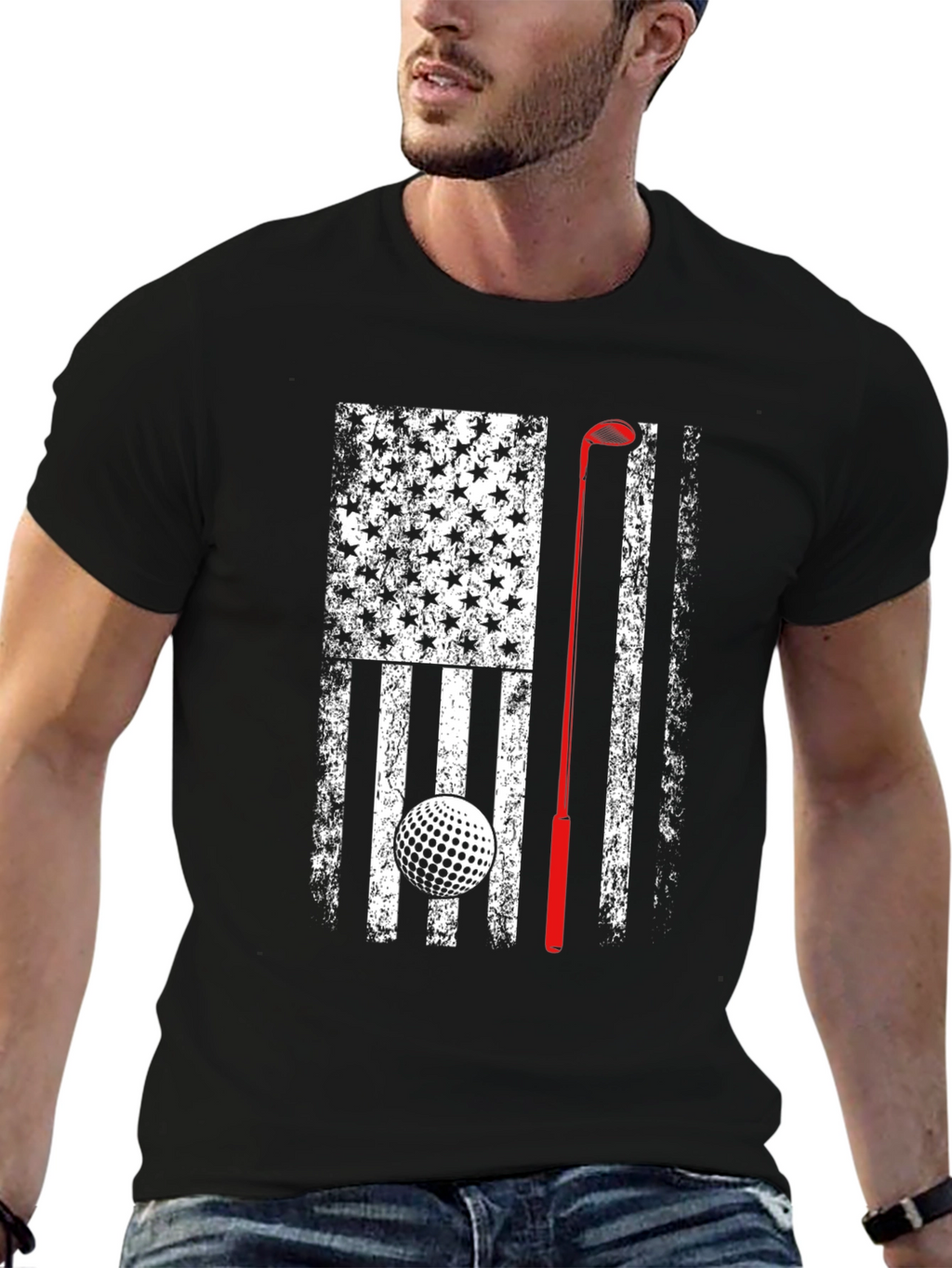 Golf American Flag Patriotic Graphic T-Shirt
