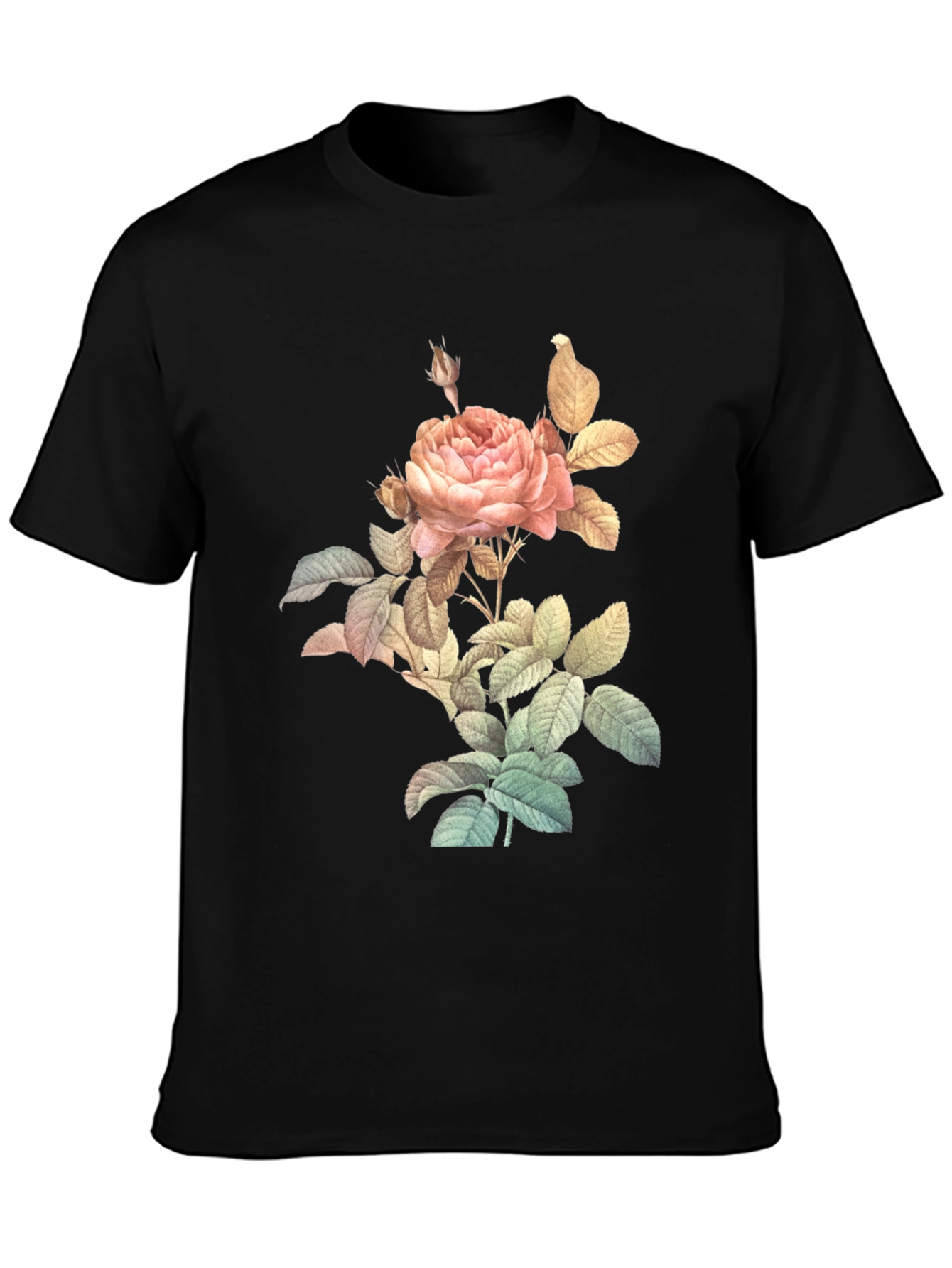 Vintage Rose Graphic Tee - Classic Black Cotton Shirt