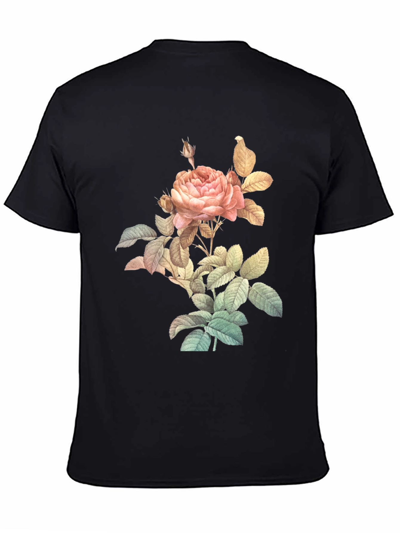 Vintage Rose Graphic Tee - Classic Black Cotton Shirt