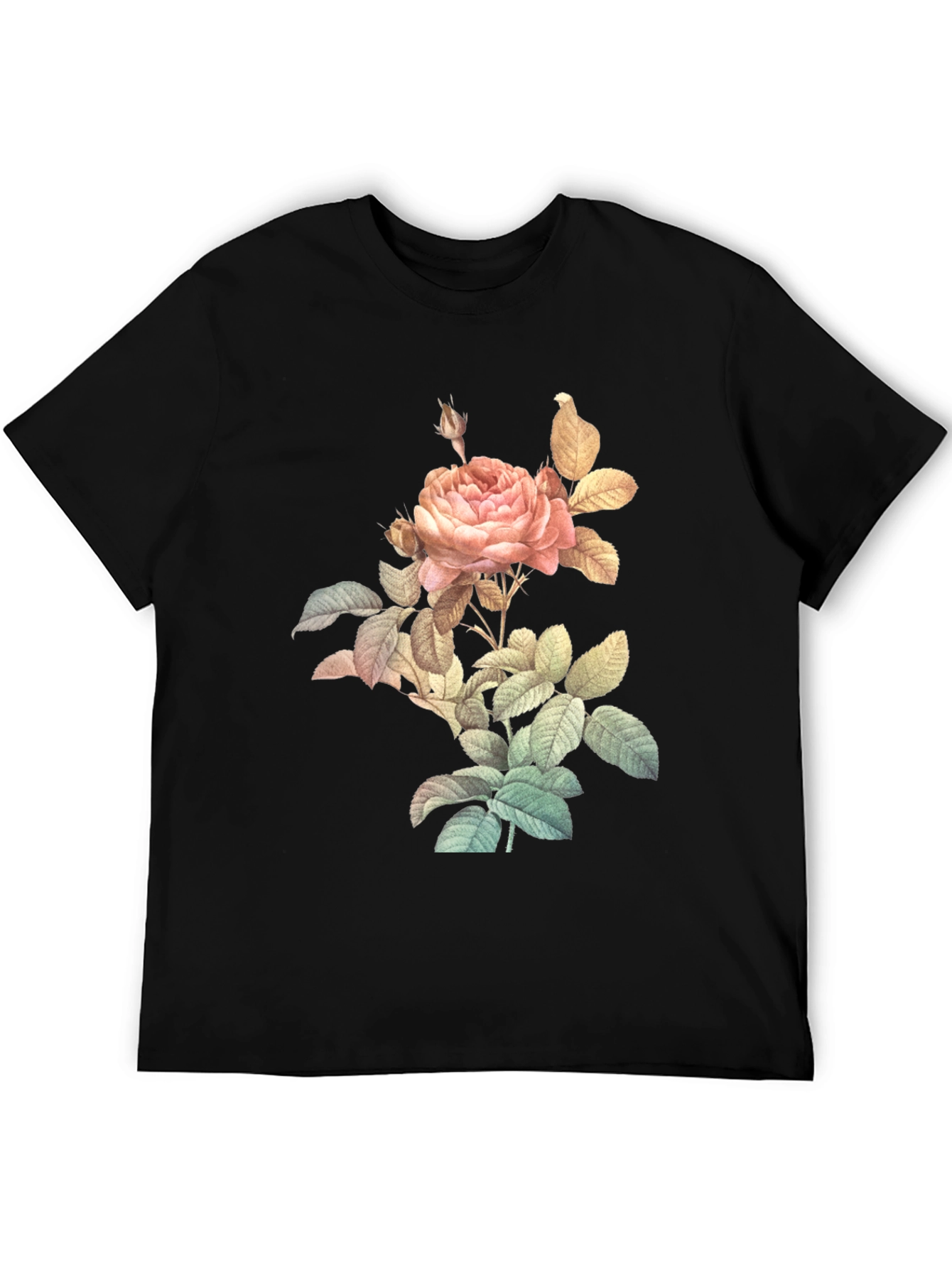 Vintage Rose Graphic Tee - Classic Black Cotton Shirt