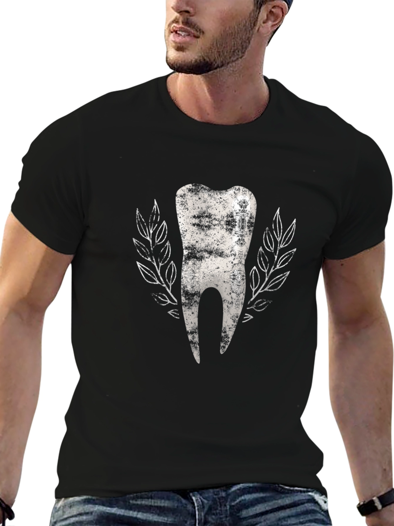 Dental Tee: Tooth Graphic Black Cotton T-Shirt